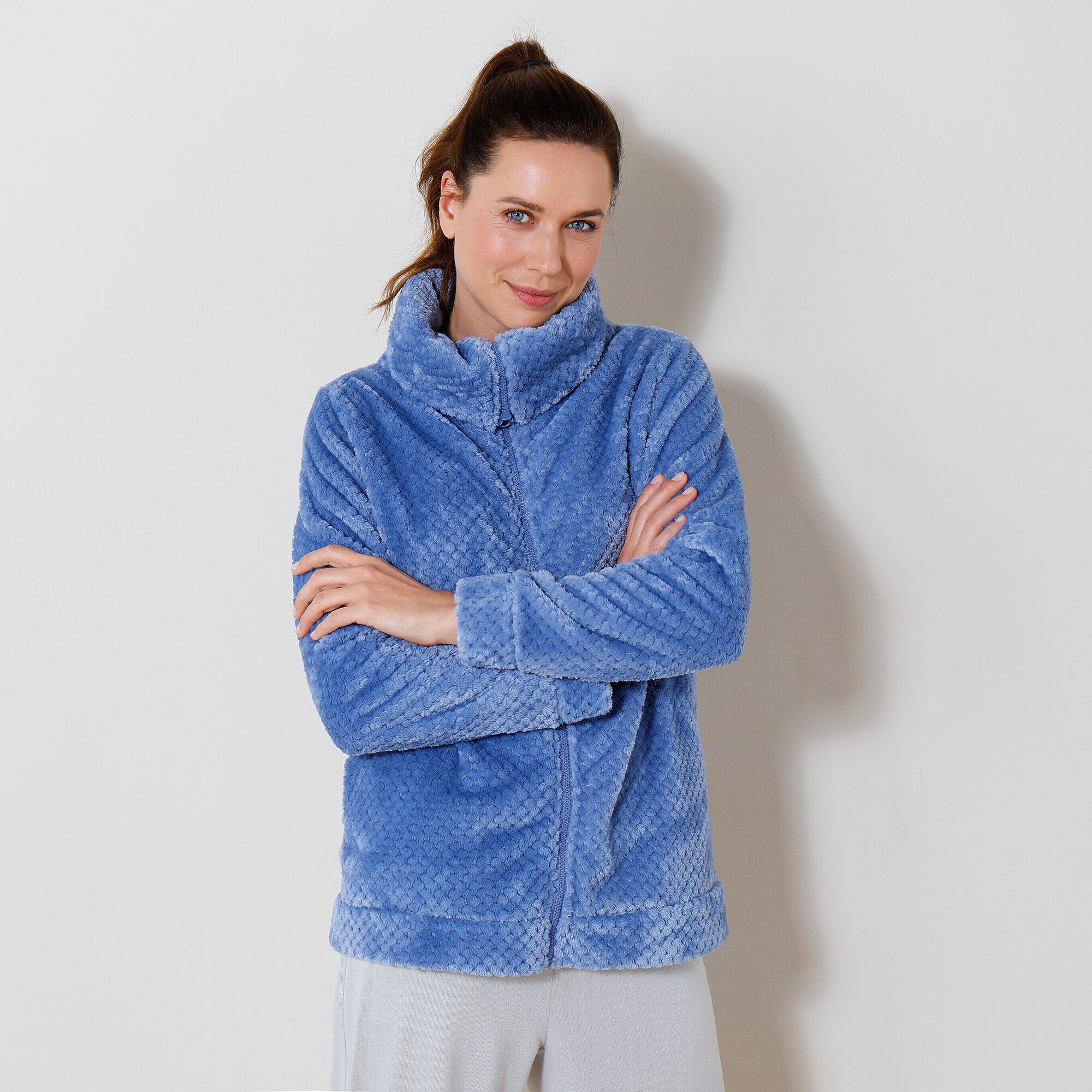 Veste col montant zippé maille polaire texturée