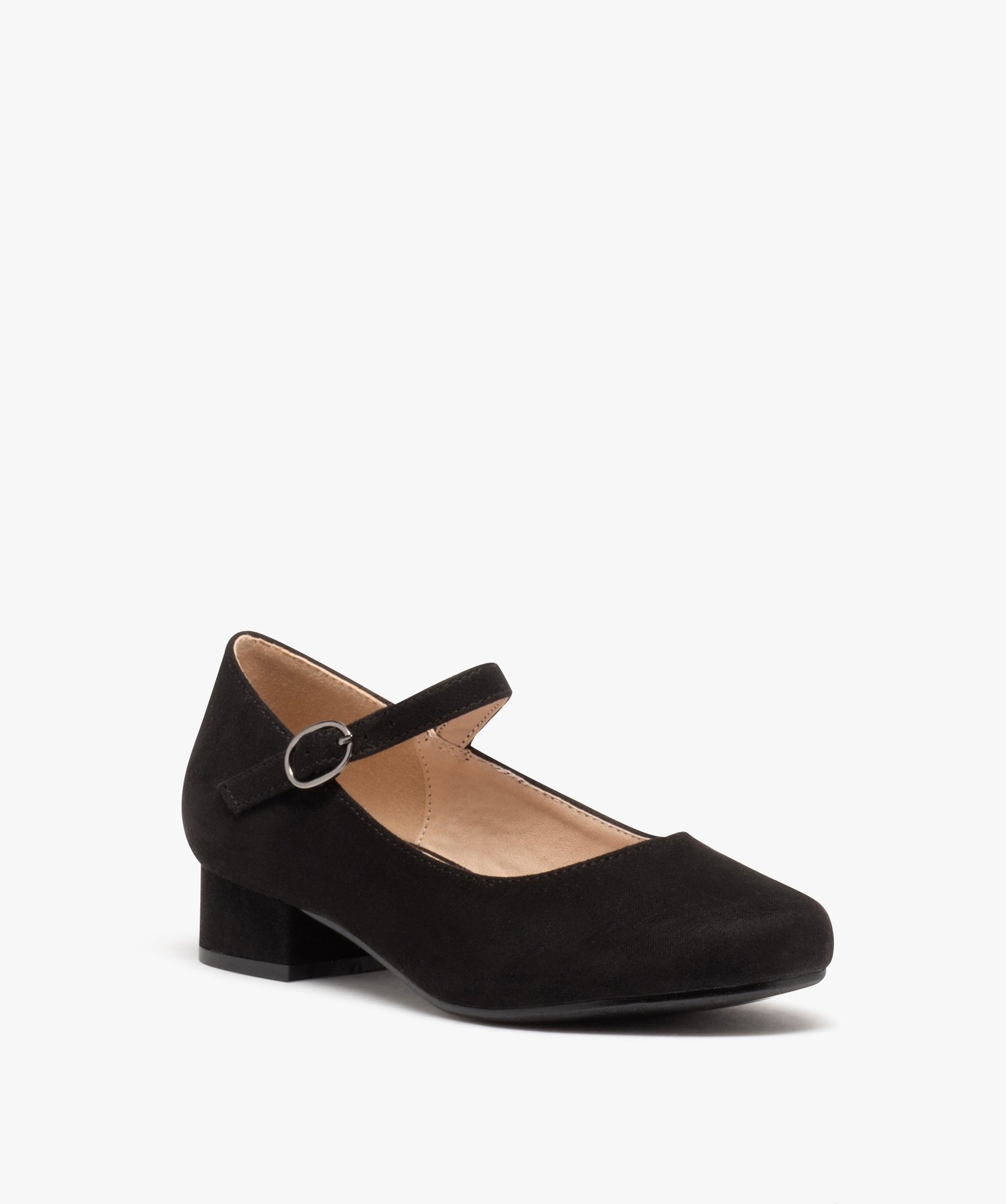 Ballerines fille unies à talon carré et bride à boucle noir | GEMO