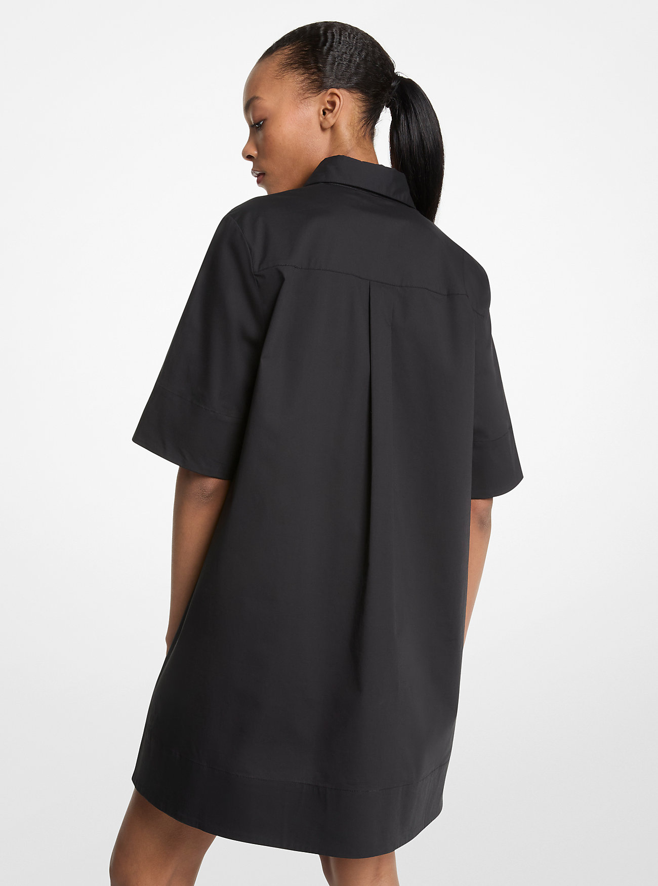 Stretch Cotton Poplin Shirtdress - BLACK