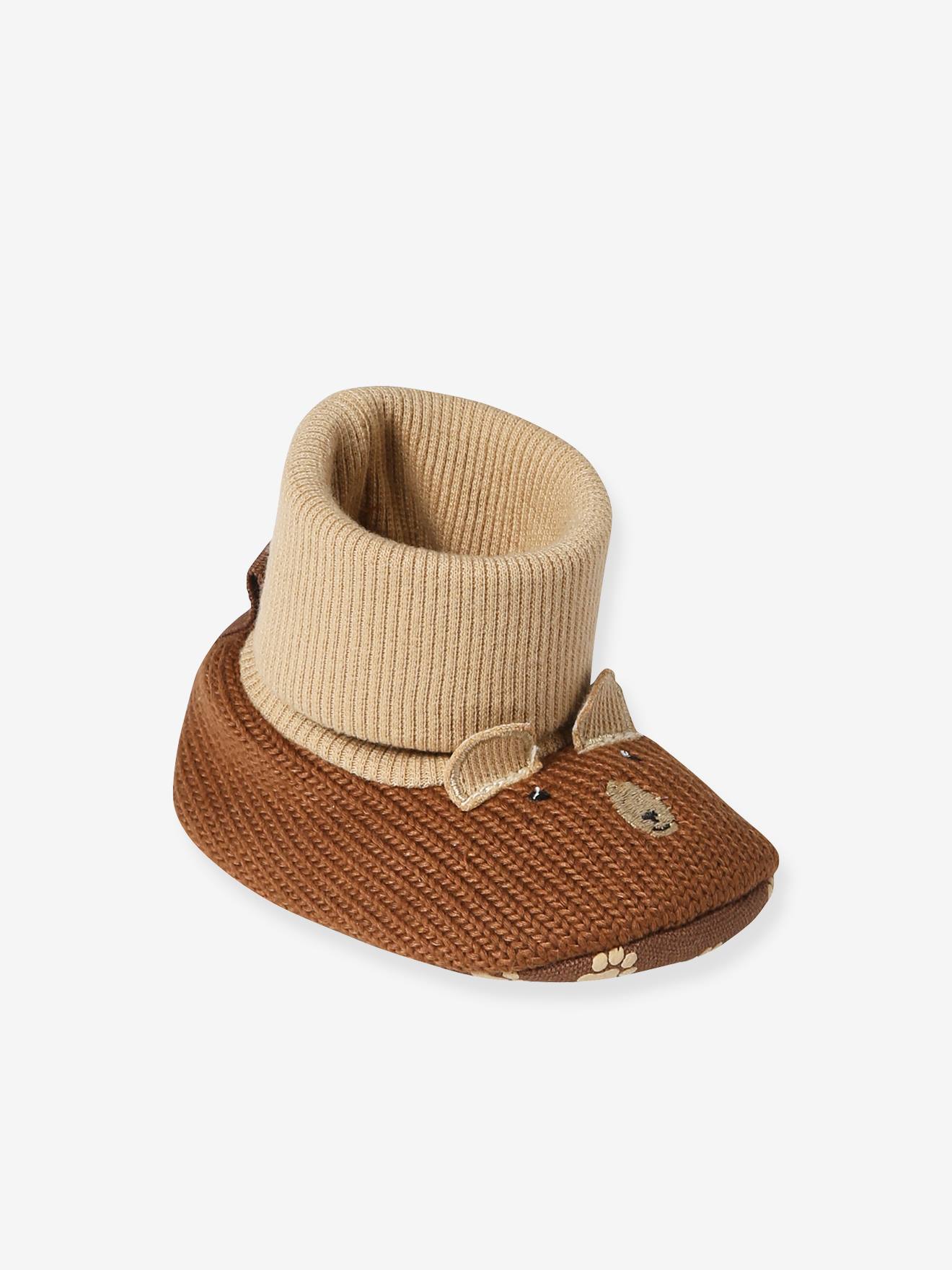 Chaussons souples tricot bébé marron