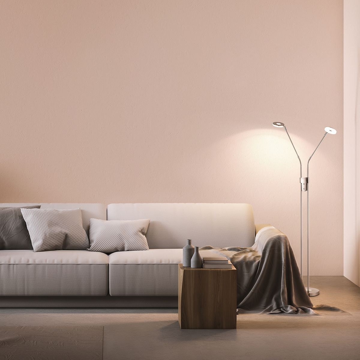 Fischer & Honsel 2-flg LED Stehleuchte Dent-TW Nickel
