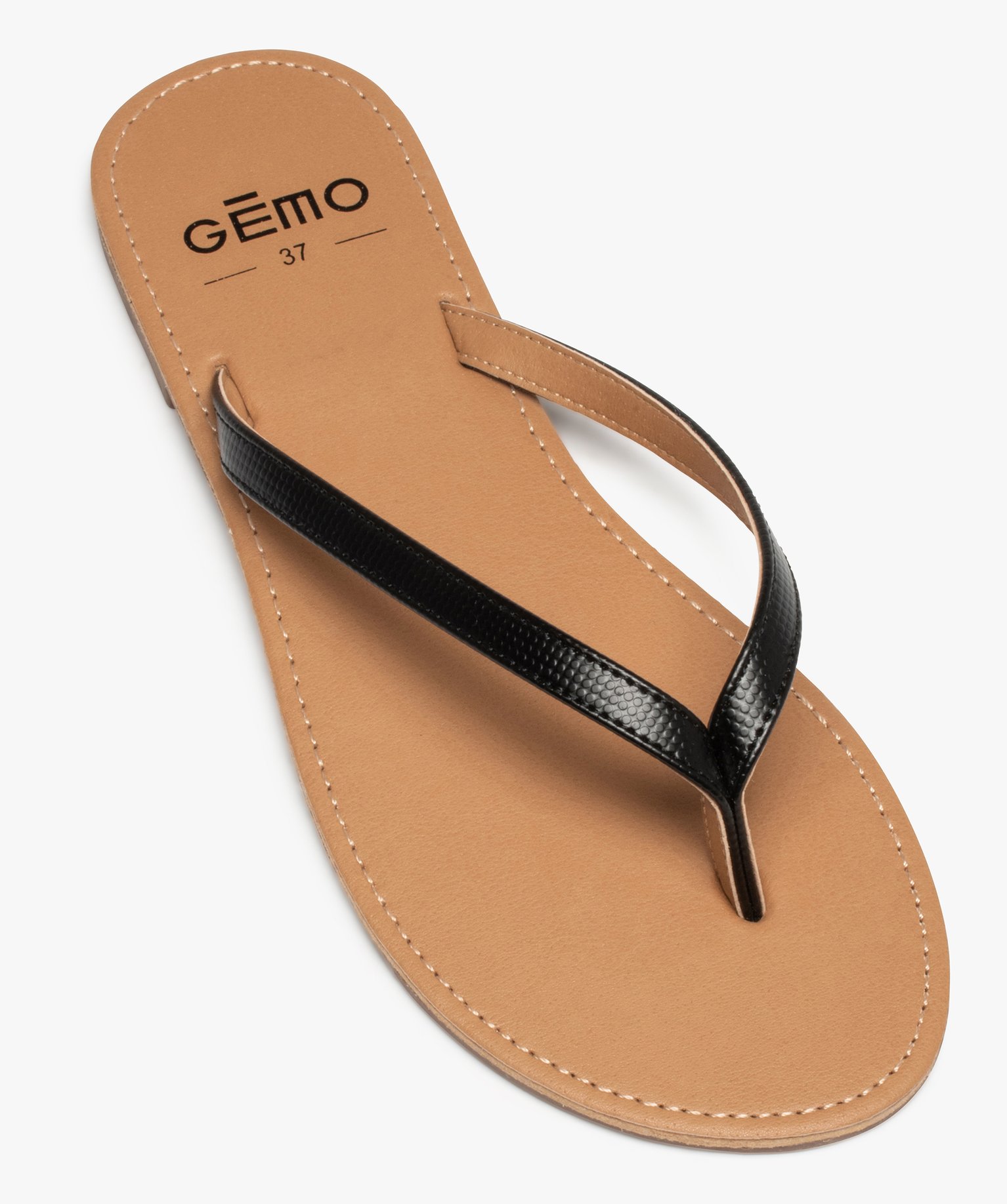 Tongs femme à petit talon plat et lanières fines noir | GEMO