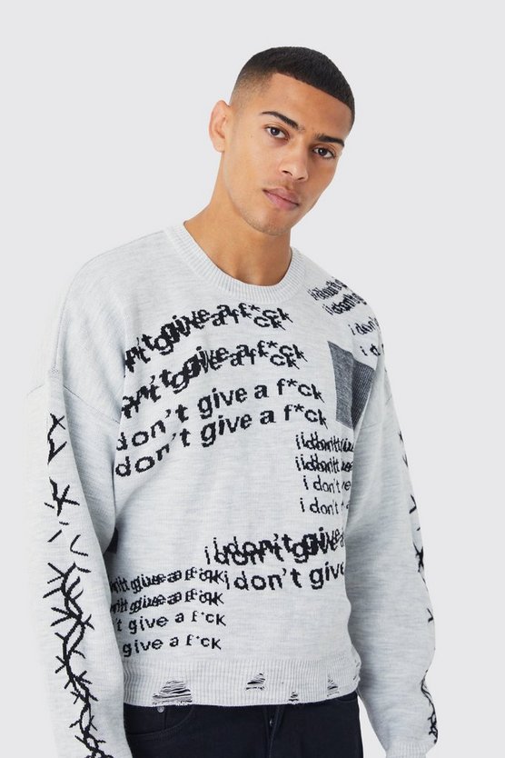 Kastiger Oversize Pullover mit Rissen