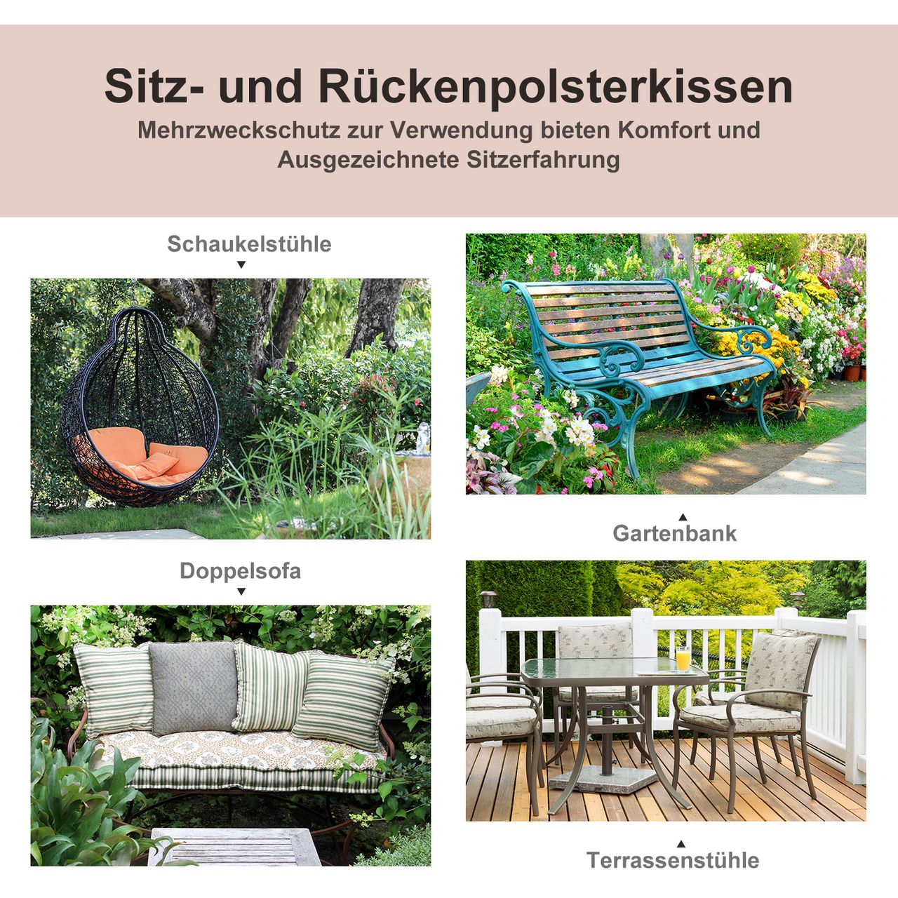 Outsunny Bankauflage 2er Set Bankkissen Sitzkissen Polster Polyester Beige