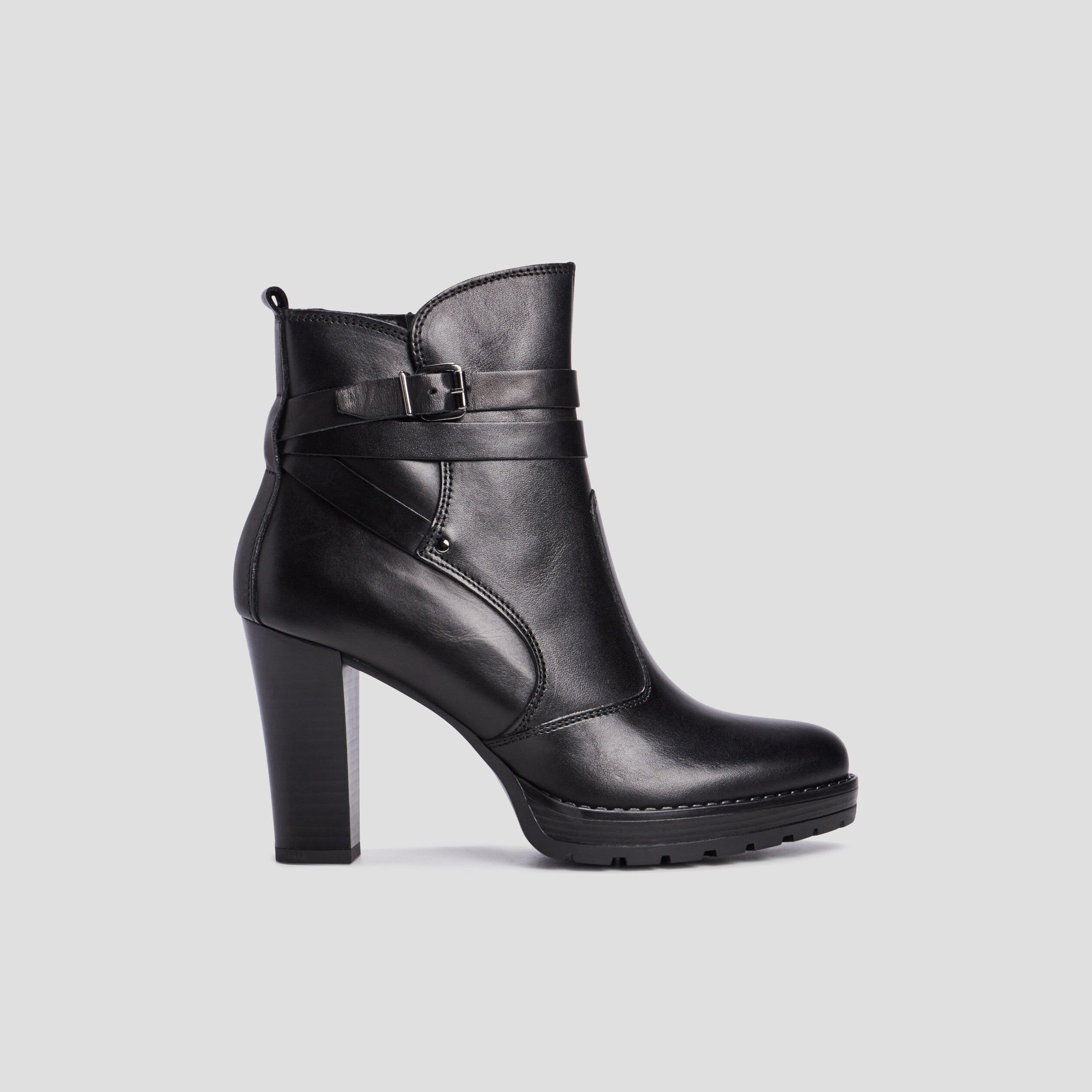 Bottines cuir à talons avec brides noir femme | La Halle