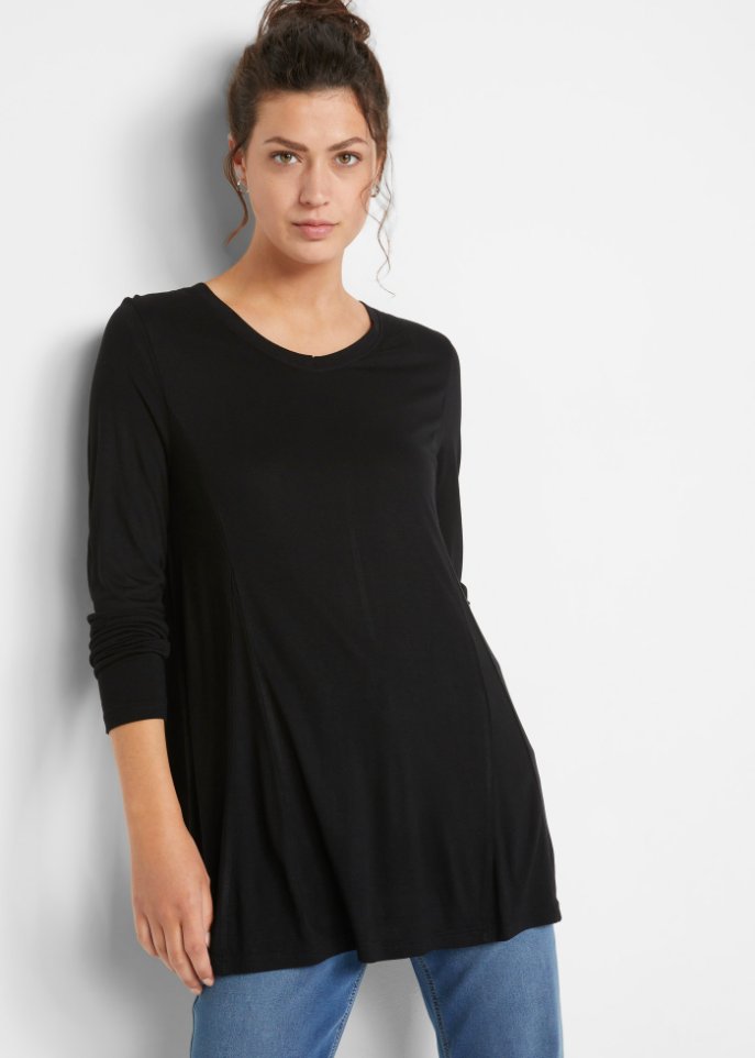 Langarm-Shirt mit ausgestelltem Saum