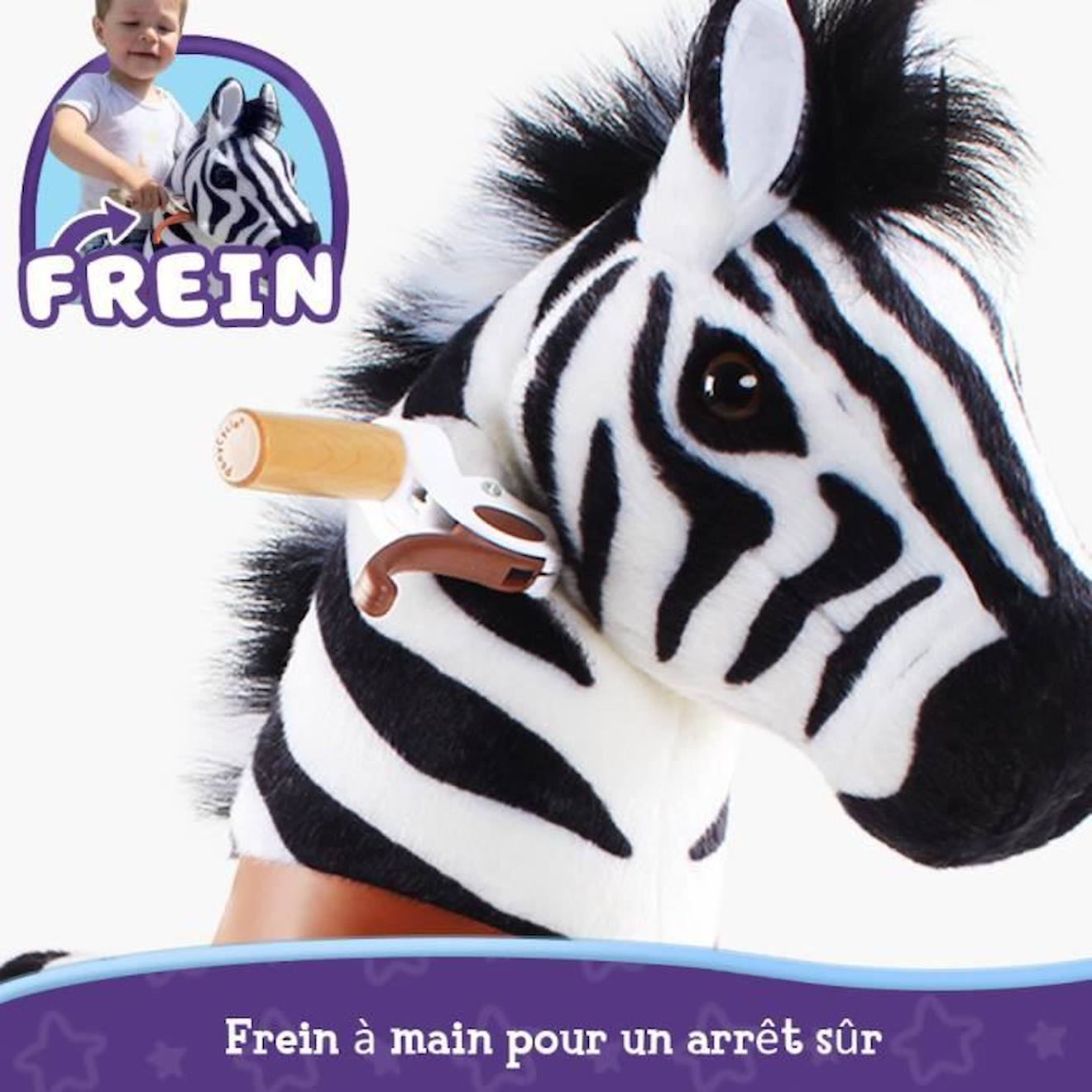 PonyCycle Modèle U Monter à cheval Animal qui marche Zebra à roues avec frein et son Taille 3 pour les 3-5 ans Ux368 noir
