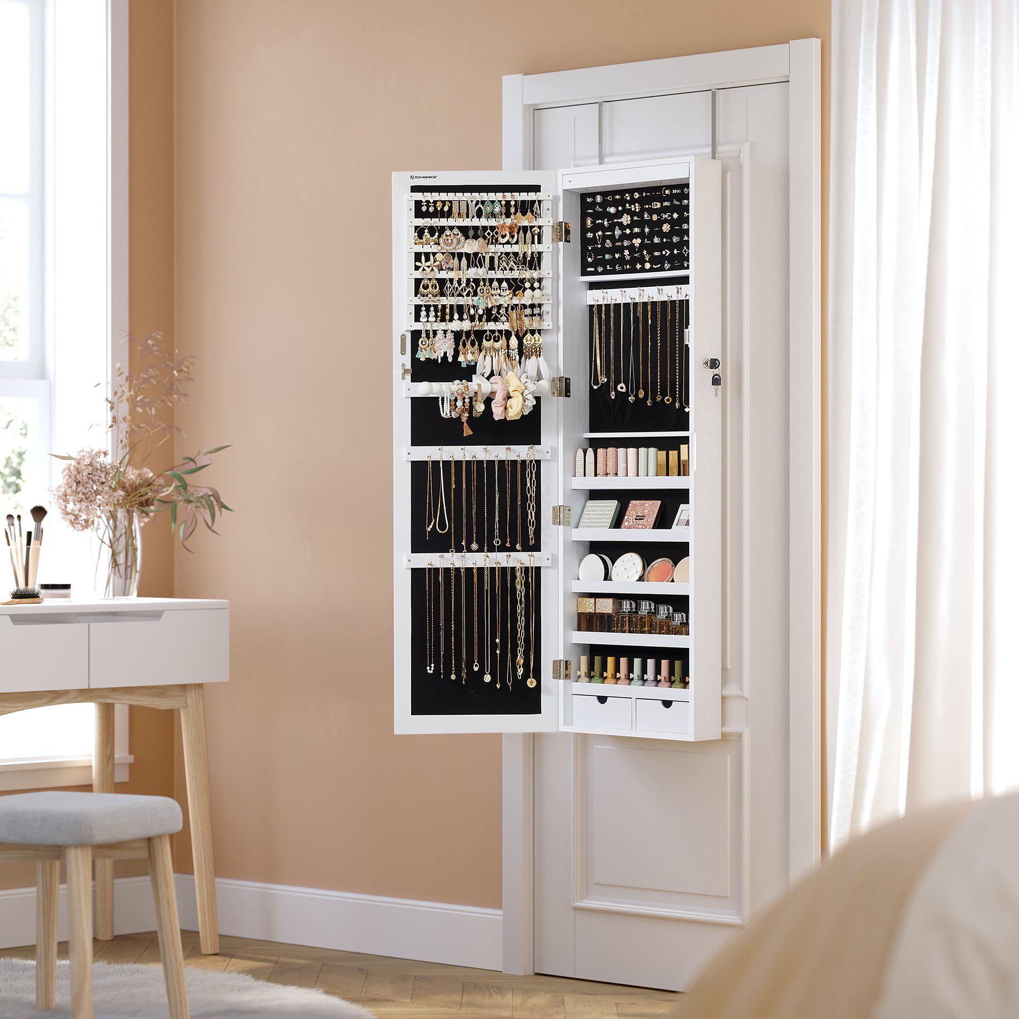 SONGMICS Schmuckschrank Spiegelschrank mit LED Beleuchtung and Spiegel
