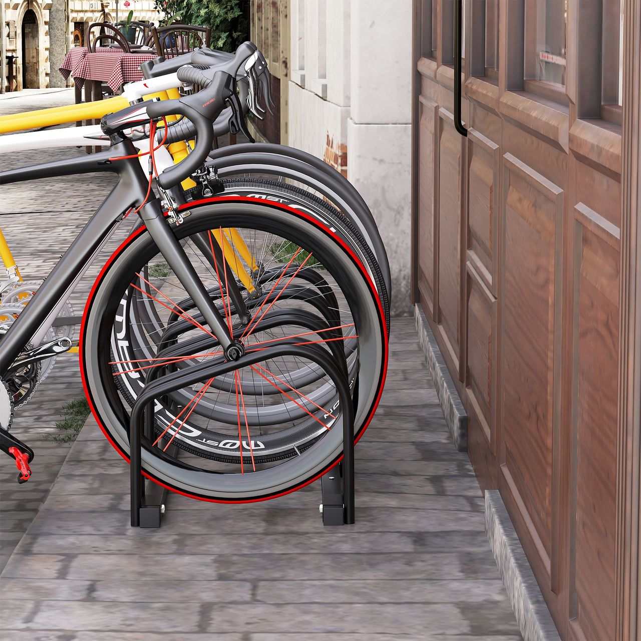 HOMCOM Fahrradständer Radständer Mehrfachständer Aufstellständer Fahrrad Ständer wetterfest langlebig Boden- und Wandmontage Stahl bis 4 Fahrräder Schwarz 110 x 33 x 27 cm