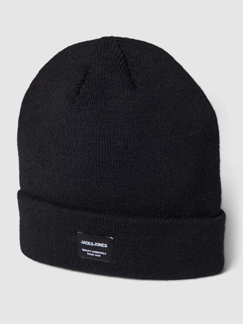 Beanie mit Logo-Patch in schwarz