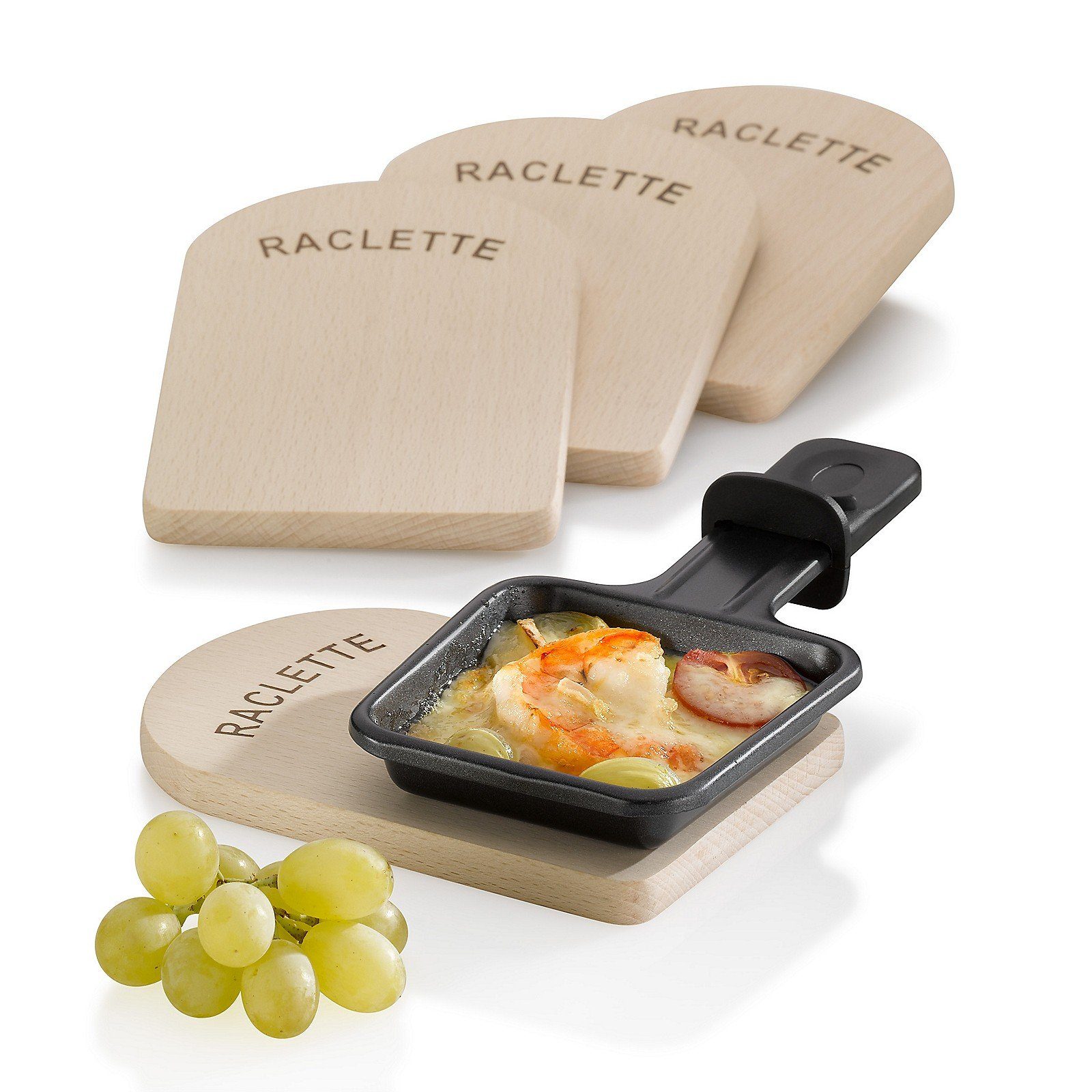 kela Raclette Baar, Untersetzer Raclettepfännchen 4-tlg, Buche FSC zertifiziert,14x9,5x1cm