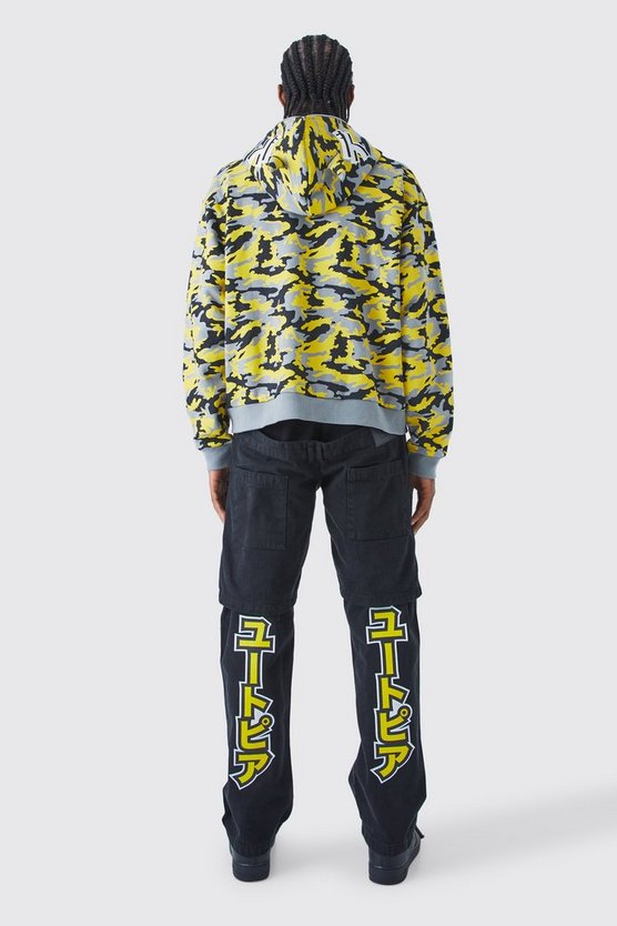 Kastiger Oversize Camouflage Hoodie mit Reißverschluss