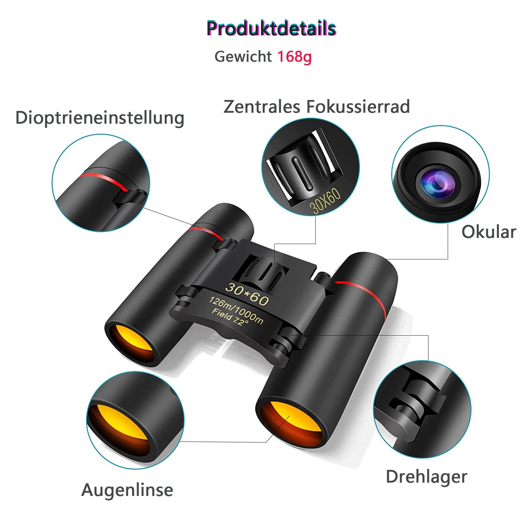 zggzerg Fernglas Kompaktes, zggzerg 30x60 faltbares Ferngläser Fernglas