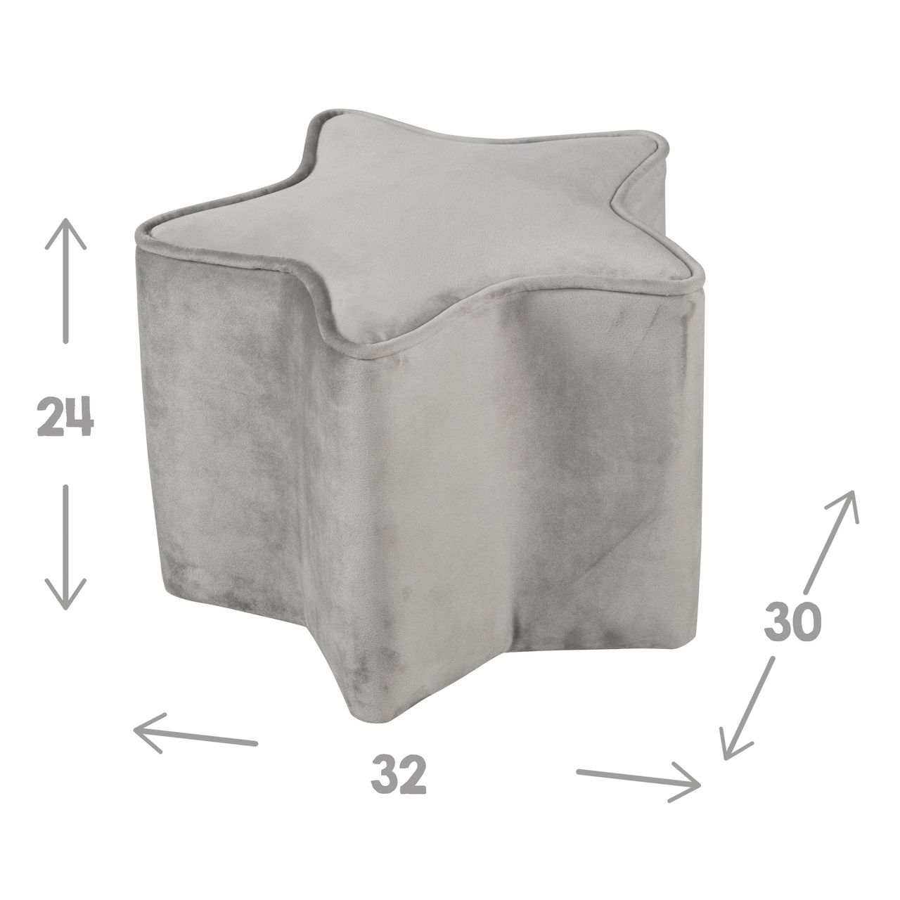 Roba Kinderhocker in Sternform „Lil Sofa“, bequemer Hocker mit grauem Samtstoff bezogen, Pouf