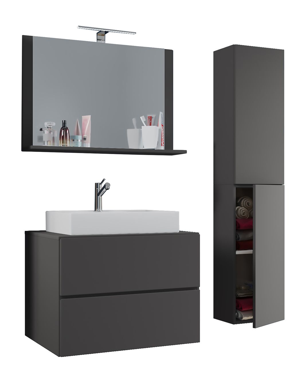 VCM Badblock Lendas L 80cm Unterschrank   Spiegel   1 Seitenschrank Anthrazit
