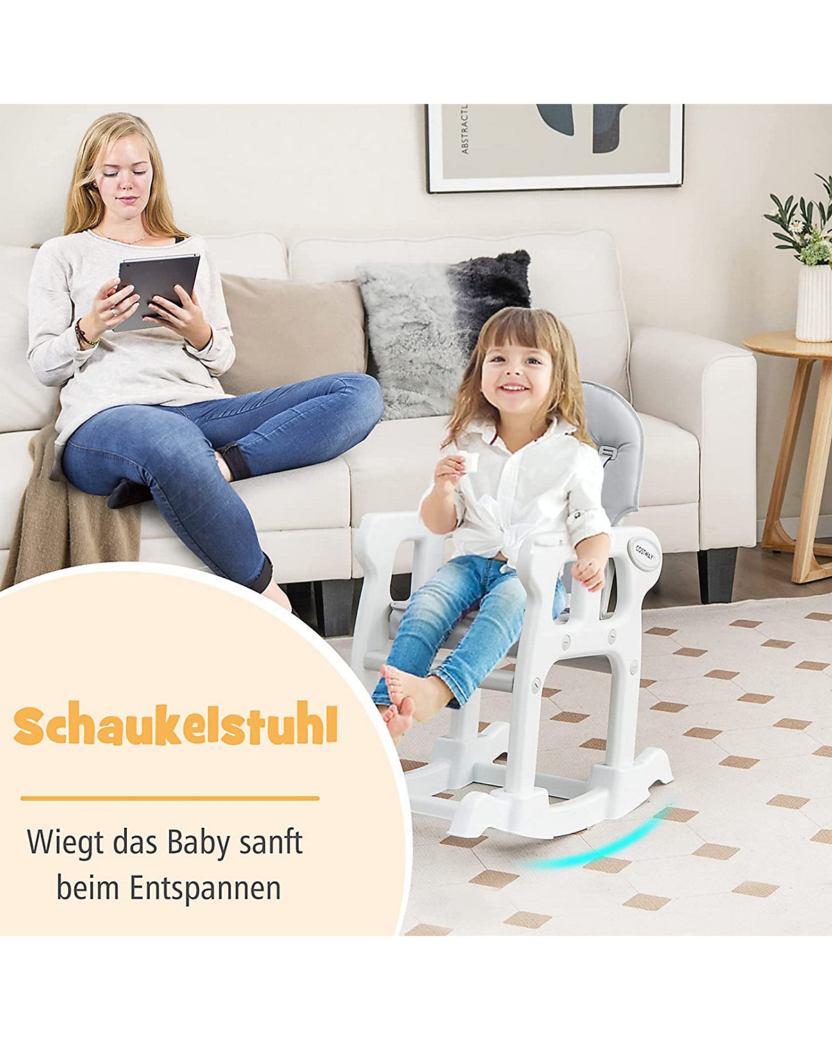 3 in 1 Hochstuhl Schauklestuhl Kindersitzgruppe mit Sitzkissen