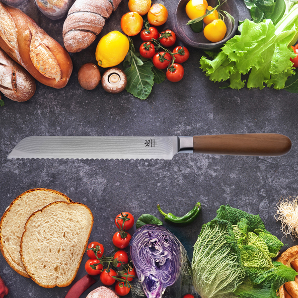 Damast-Brotmesser, Holzgriff, 20cm