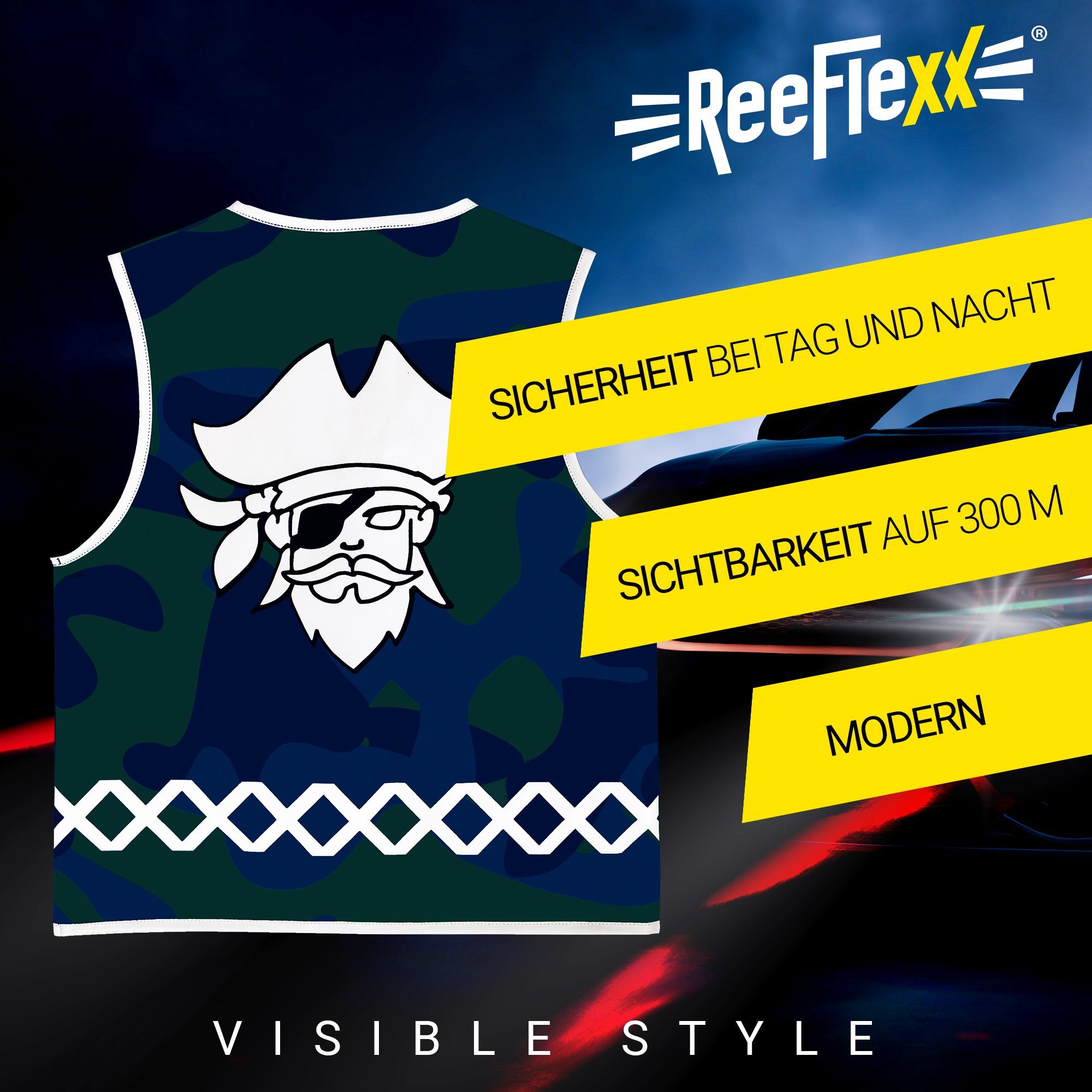 ReeFlexx Warnweste Blue Camou Pirate - Kinderweste