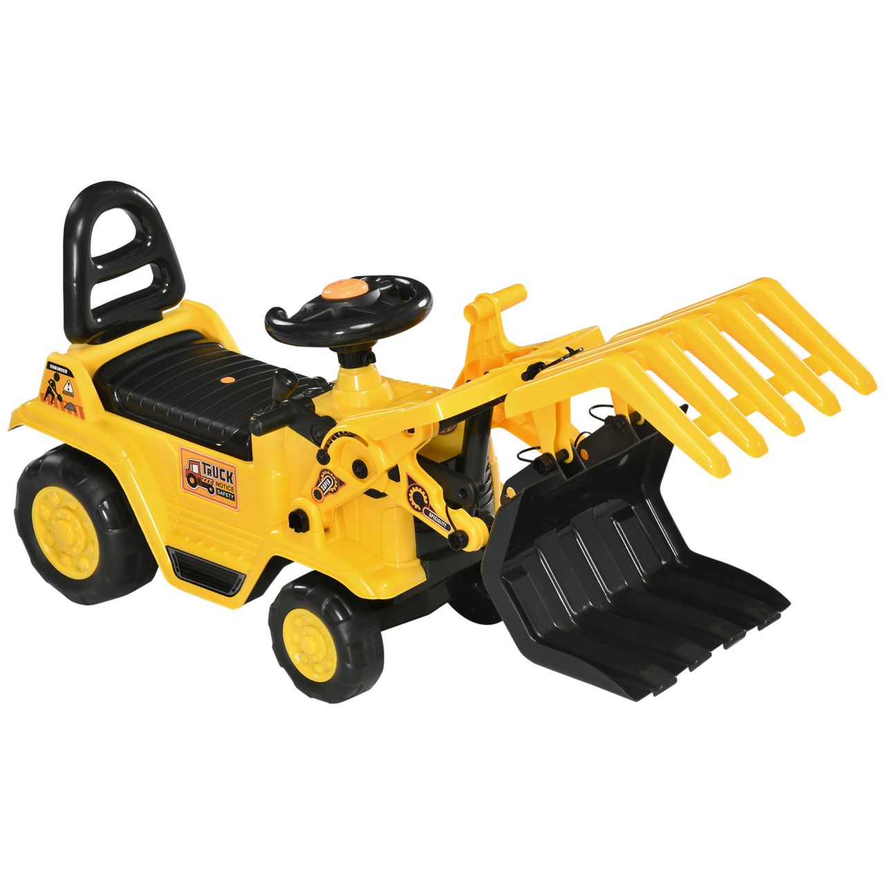 HOMCOM Sitzbagger Aufsitzbagger mit Schaufel, Hupe, für Kinder 3-4 Jahre