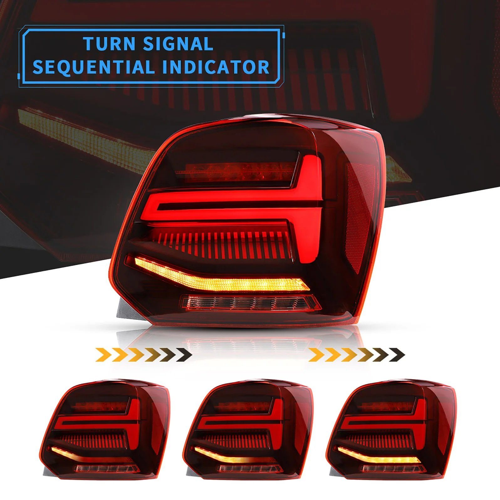 LLCTOOLS Rückleuchte Voll LED Rückleuchten für VW Polo 6R 6C 2011-2017 Rot in OLED Technik, LED fest integriert