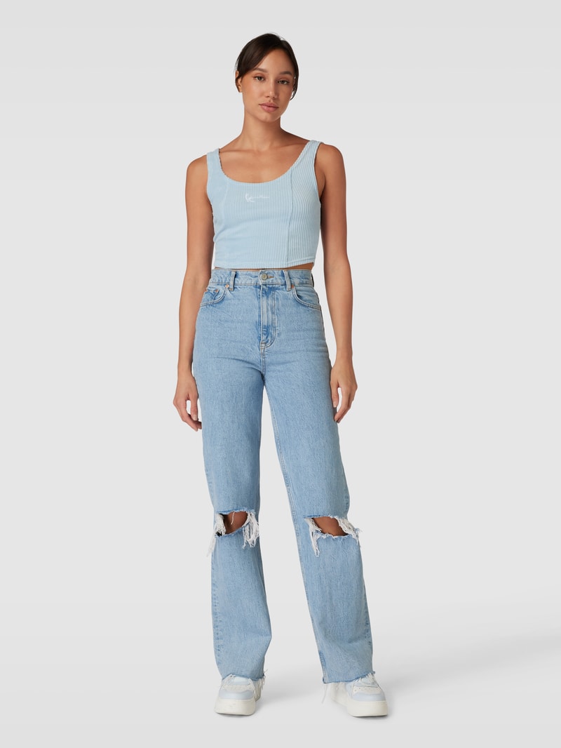 Crop Top mit Logo-Stitching in hellblau