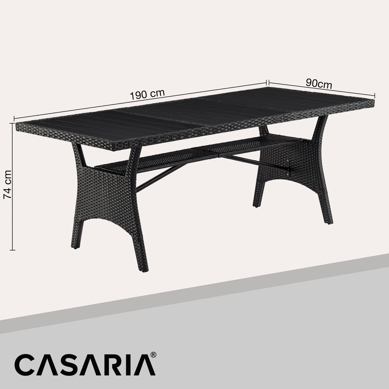 Casaria Gartentisch Polyrattan WPC Holzoptik 190 x 90 x 75cm schwarz/anthrazit