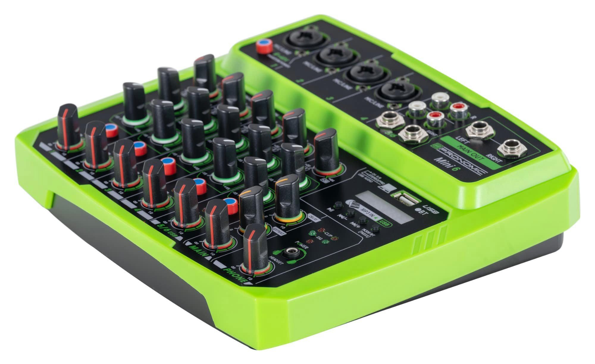 Pronomic Mischpult Mini6 USB-betriebener 6-Kanal Mixer, (2-tlg), mit Medienplayer/-recorder mit Bluetooth und USB - Audio-Interface