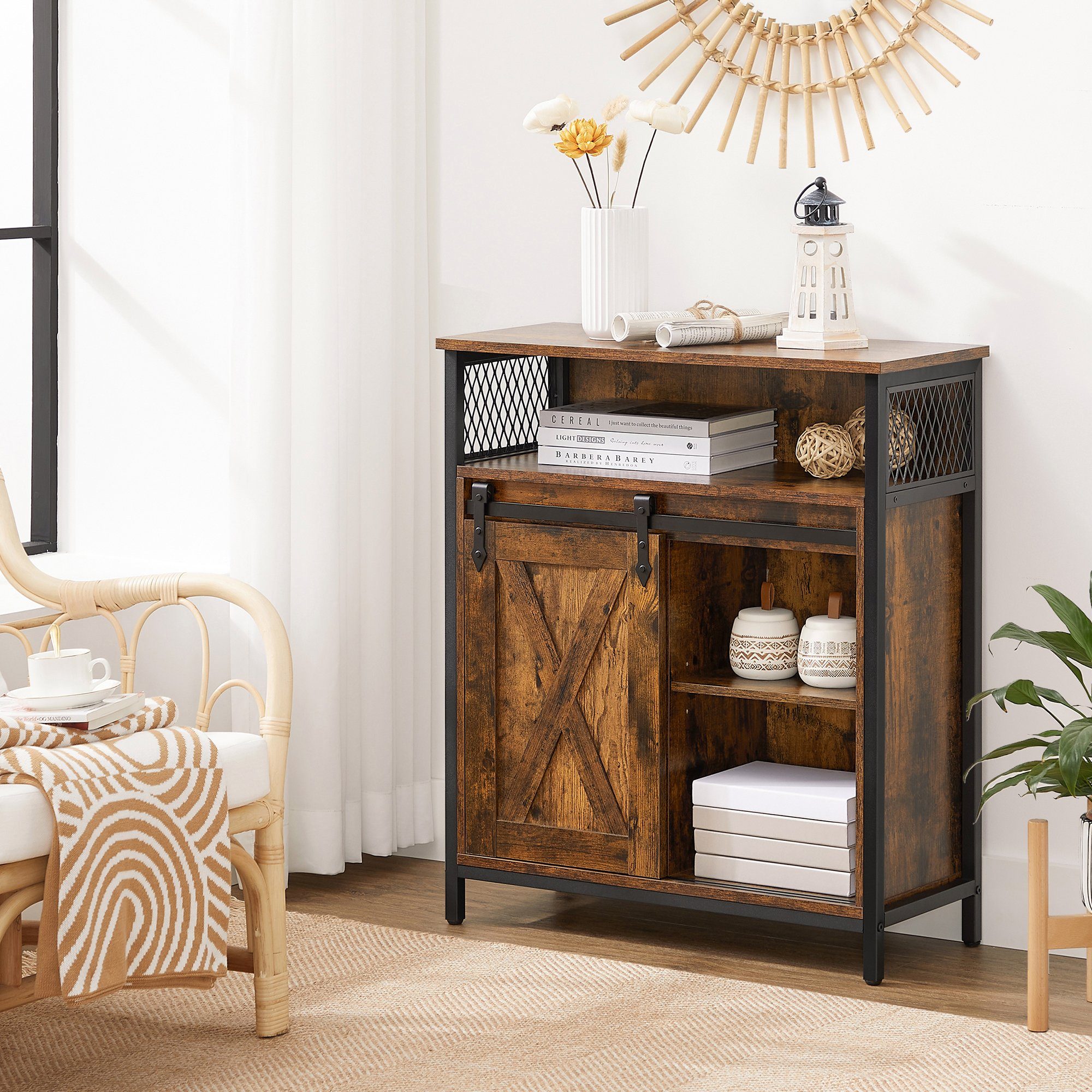 VASAGLE Sideboard Aufbewahrungsschrank, 70 x 30 x 80 cm, mit Schiebetür