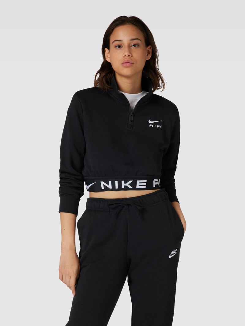Cropped Sweatshirt mit Troyer-Kragen in schwarz