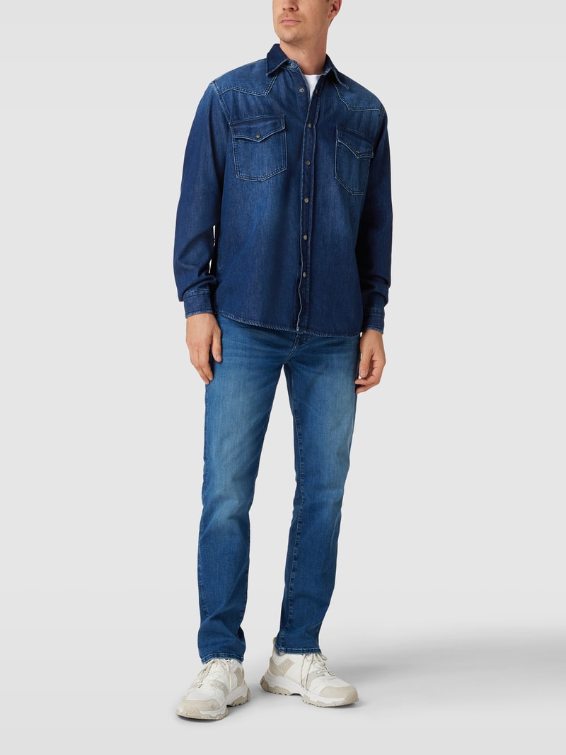 Regular Fit Jeanshemd mit Pattentaschen in marineblau