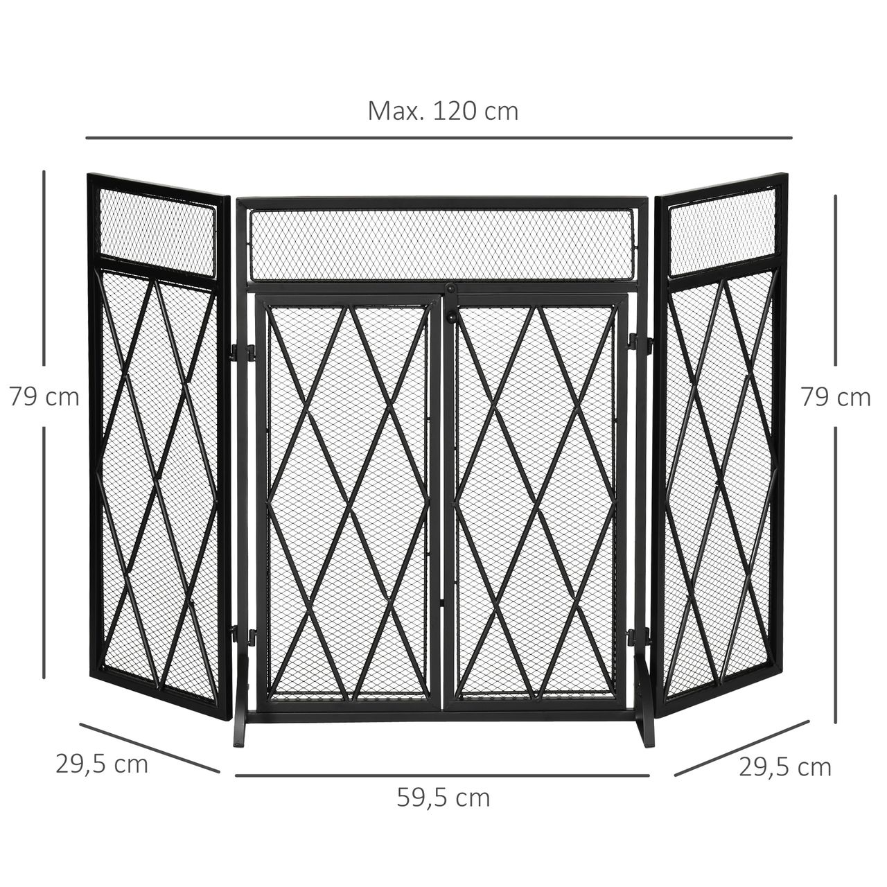 HOMCOM Kaminschirm Schmiedeeisen dreiteilige Design Doppeltüren Metall Schwarz