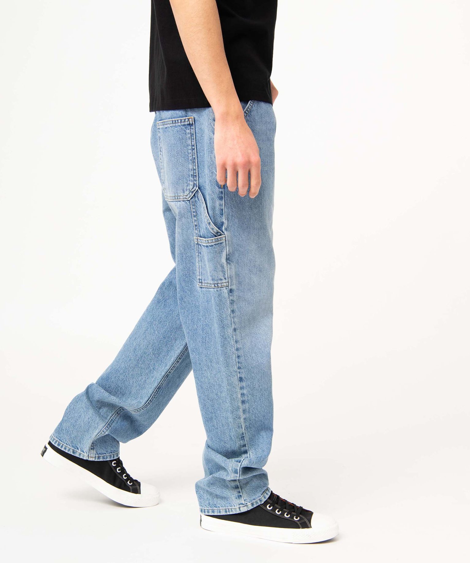 Jean homme style charpentier en denim délavé bleach | GEMO