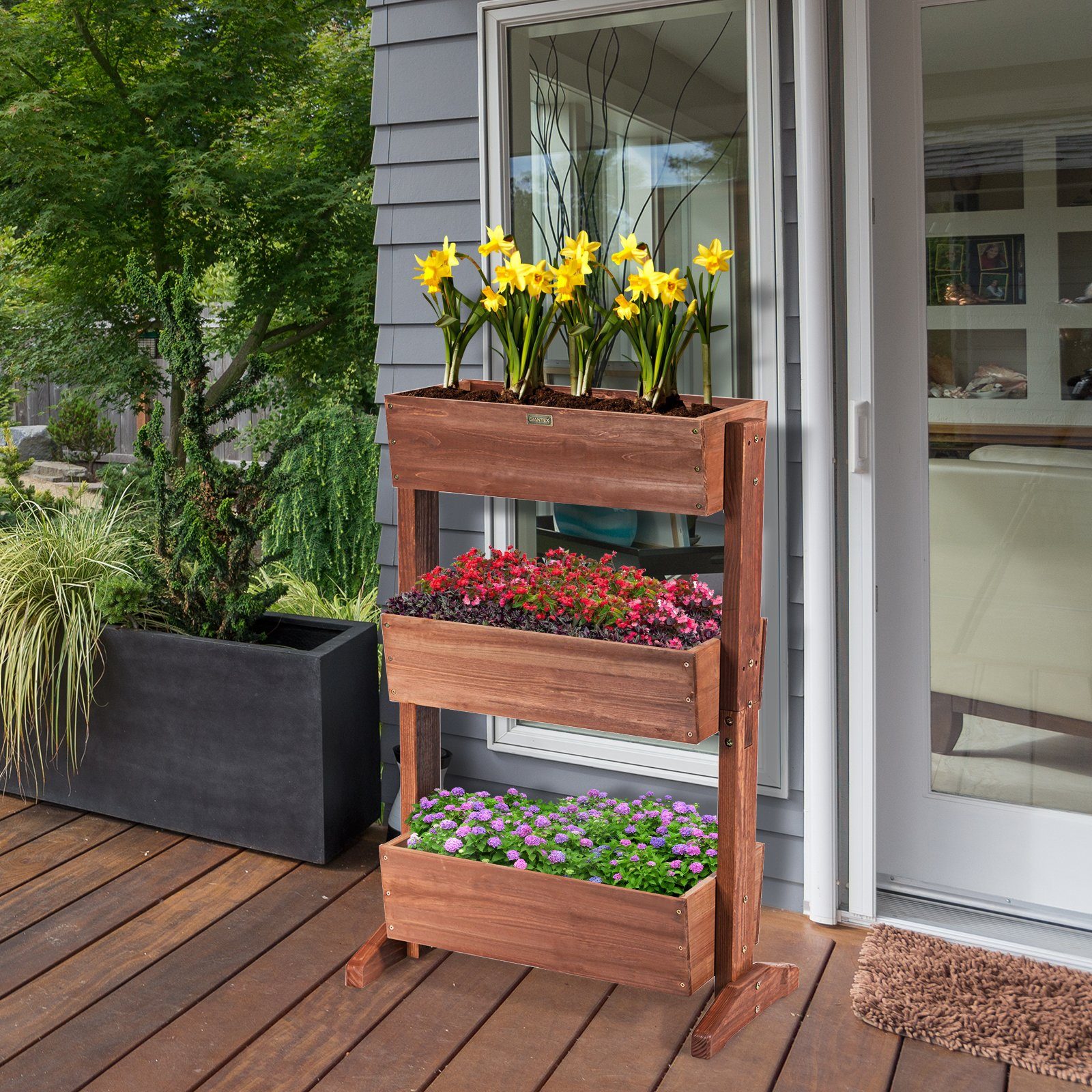 COSTWAY Hochbeet Blumentreppe, 3 Etage, mit Ablauflöchern, verstellbar
