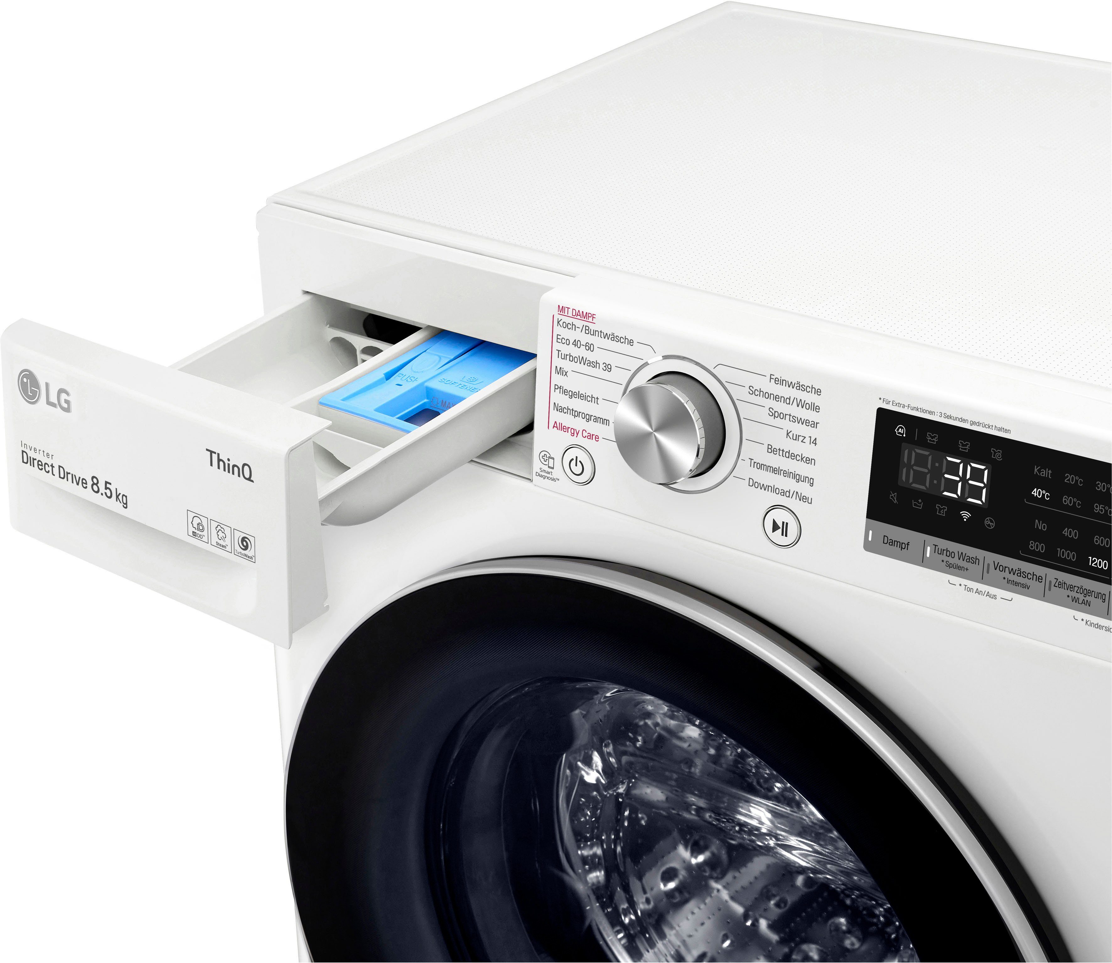 LG Waschmaschine F2V7SLIM8E, 8,5 kg, 1200 U/min, TurboWash® - Waschen in nur 39 Minuten