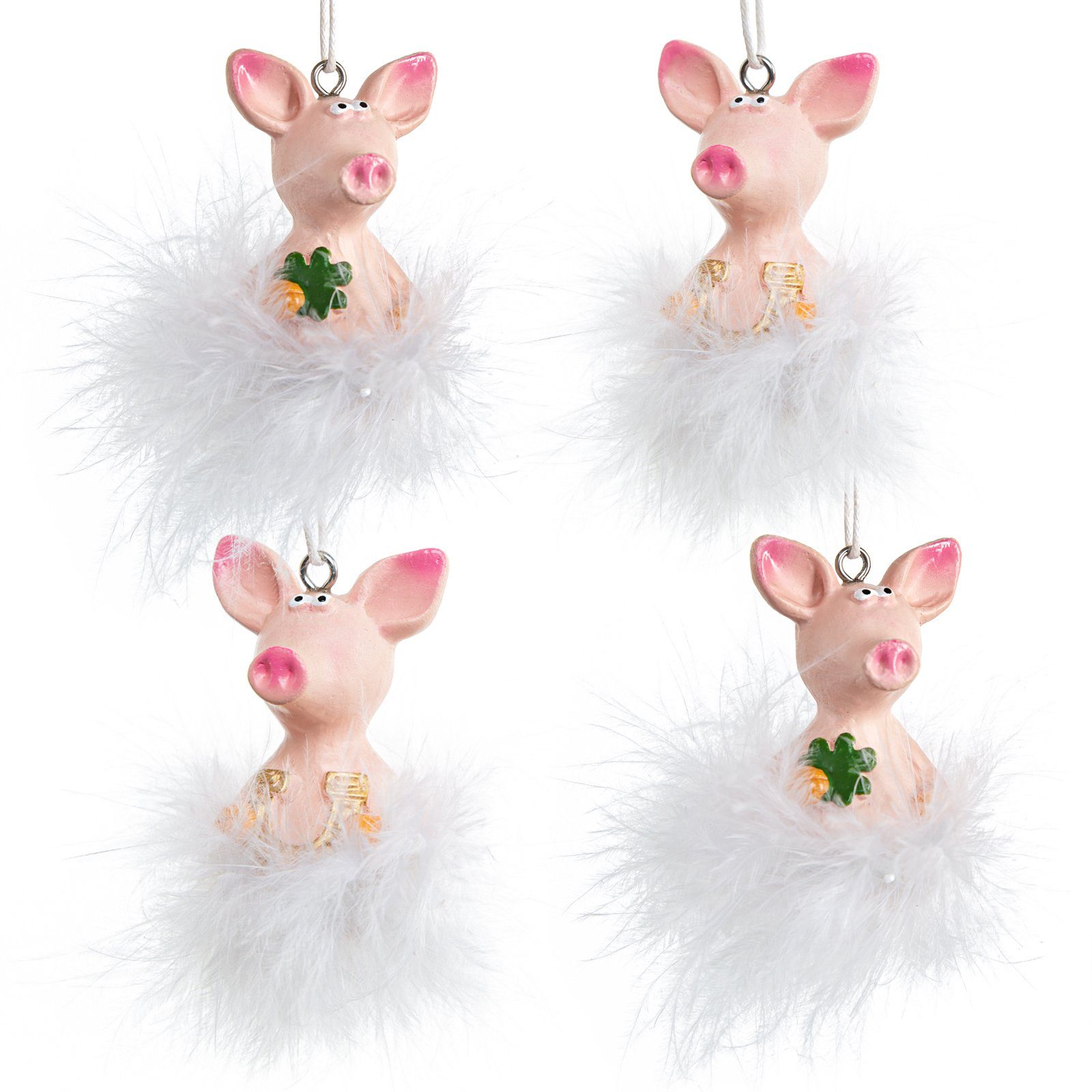 Logbuch-Verlag Geschenkbox 4 Schweinchen Glücksbringer mit Federn 7 cm (Set, 4 St), mit süßem Federrock