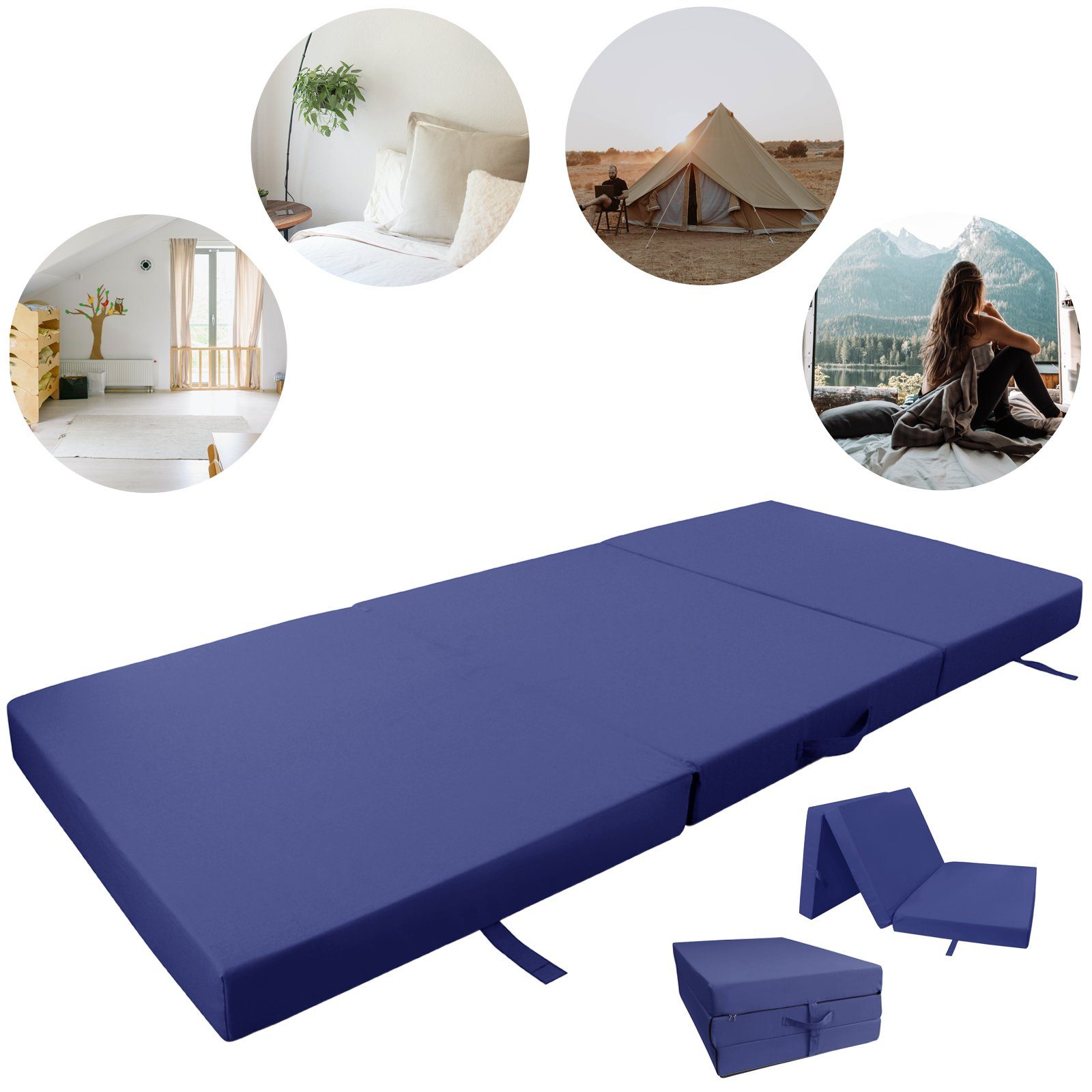 Klappmatratze Faltmatratze, RelaxXL, 7 cm hoch, (3-fach klappbare Reisematratze), Klappmatratze, 190x60x7cm, Waschbar, Gästebett, Blau