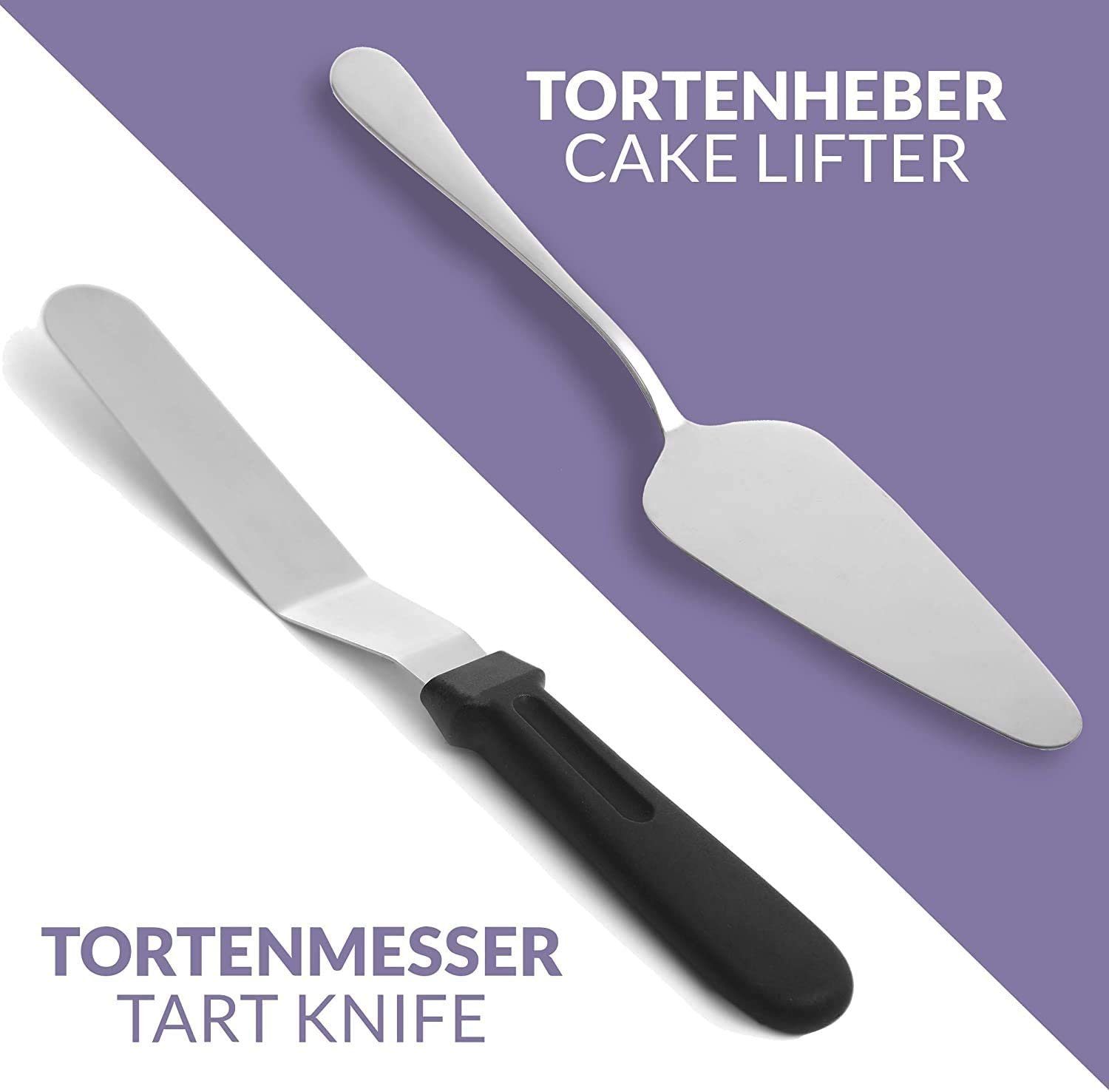 Praknu Tortenplatte 5 tlg. Tortenplatte drehbar Set, Plastik-Edelstahl, (Set), 5-teilig - 30cm Drehteller - rutschfest - Zum Dekorieren und Verzieren