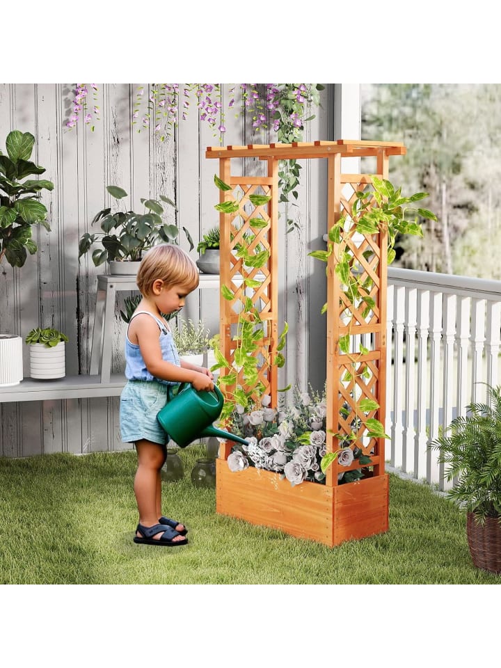 COSTWAY Hochbeet mit Rankgitter 66x32x152cm in Hellbraun günstig kaufen onesize