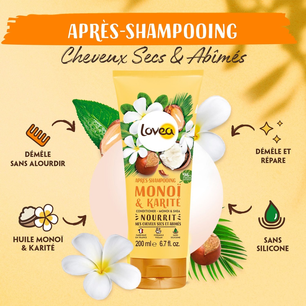 lovea Après-Shampooing Monoï & Karité Après-Shampooing - Cheveux Secs et Abîmés