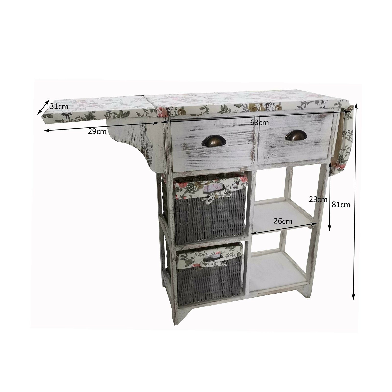 HTI-Line Bügelbrett Bügeltisch Sola, Bügelfläche 122x31 cm, ausklappbar Kommode mit Körben