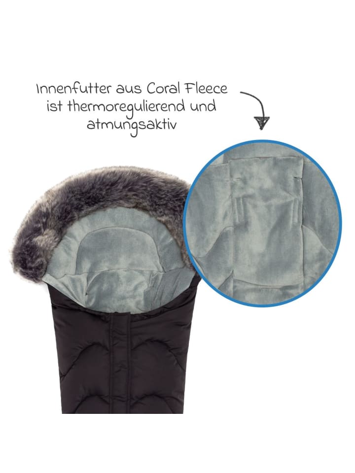fillikid Fleece-Fußsack mit Fellkragen Lhotse für in schwarz günstig kaufen onesize