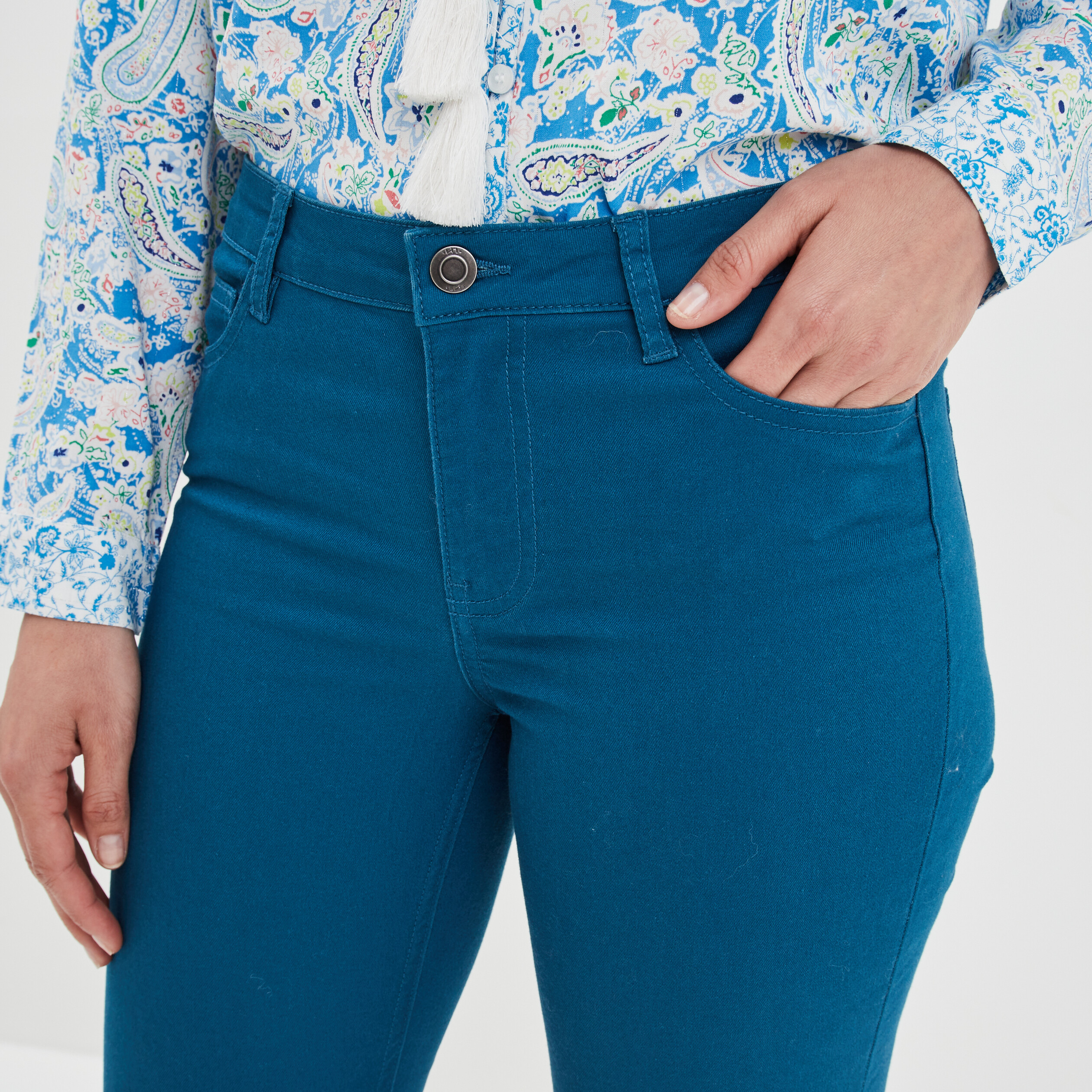 Pantalon slim taille normale bleu canard femme | La Halle