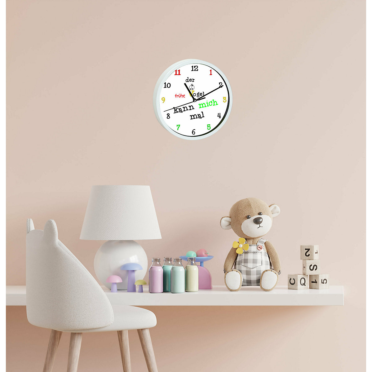 Kinder Wanduhr personalisiert mit Name der frühe Vogel kann mich mal