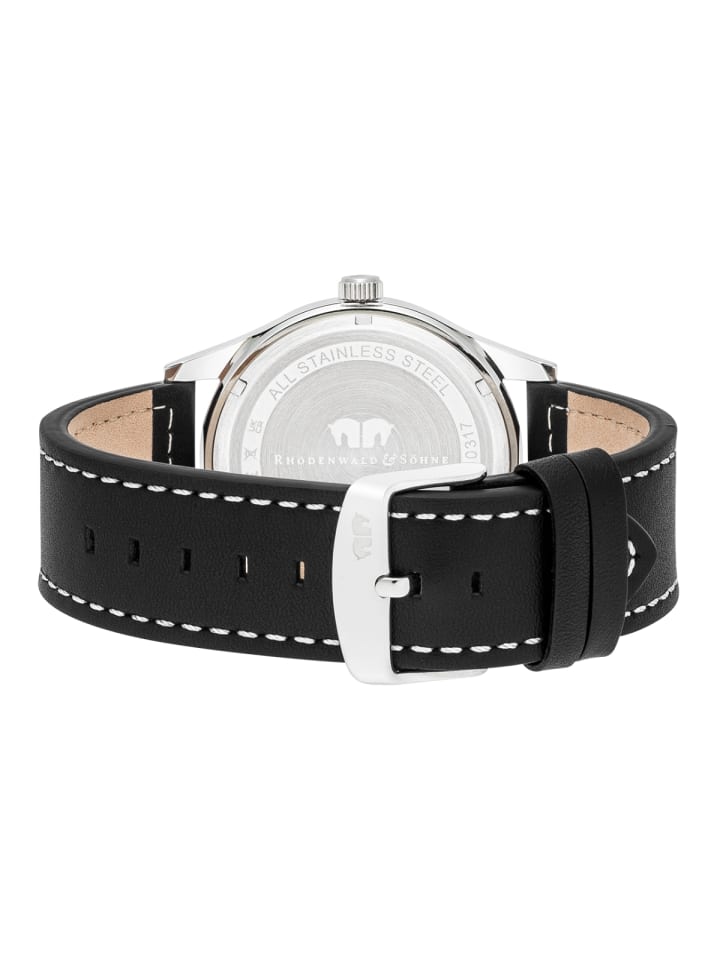 Rhodenwald & Söhne Herren Chronograph silber Echtleder schwarz in schwarz günstig kaufen 24 cm