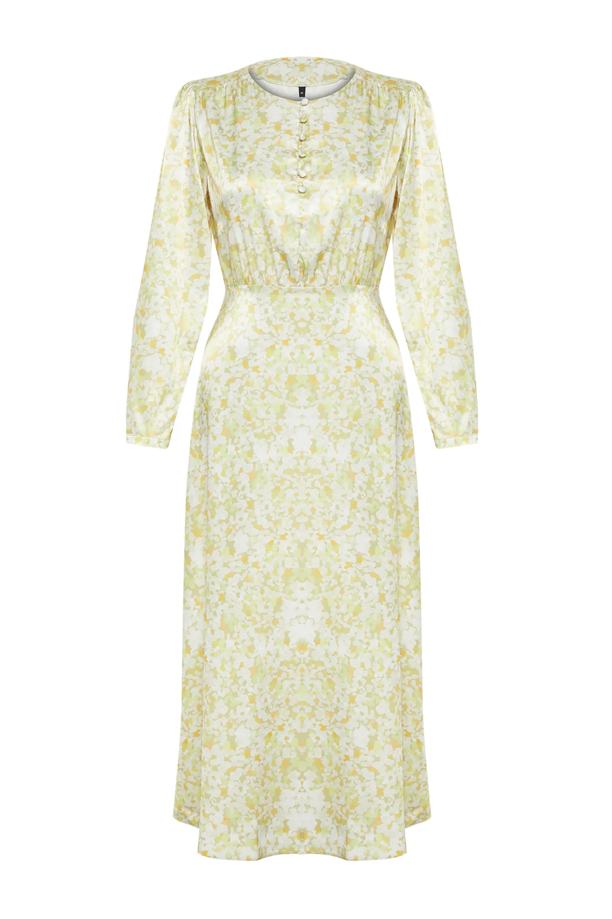 Trendyol Modest  Hellgrünes, gewebtes Kleid mit Blumenmuster vorne und Knöpfen TCTSS24EB00087