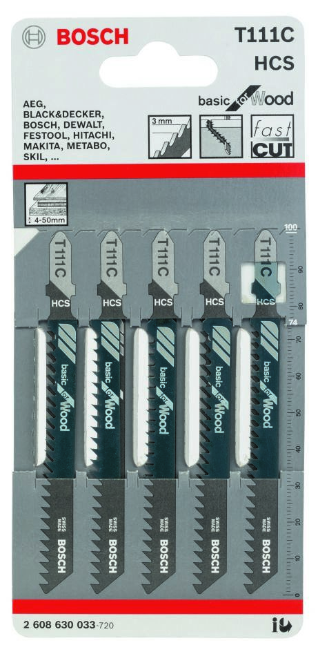 Bosch Blue Accessories 2608630033 T111C Stiksavklinger T-skaft pr. 5 stk. træ