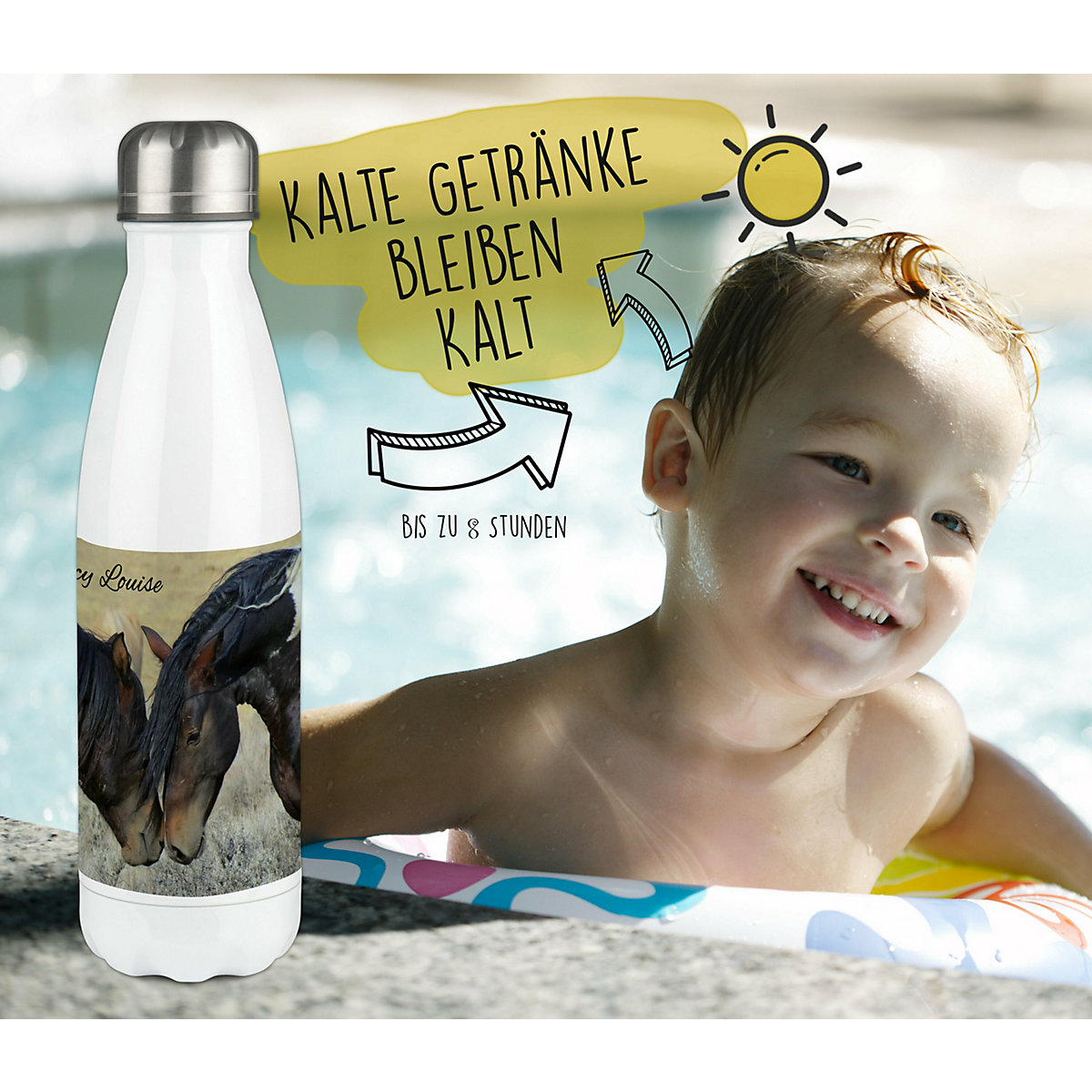 Edelstahl Kinder Thermoflasche / Trinkflasche bunt Paint Horses Spülmaschinenfest, Auslaufsicher, Bruchfest, Doppelwandig, Für Heißgetränke geeignet, Mit Deckel, Isoliert