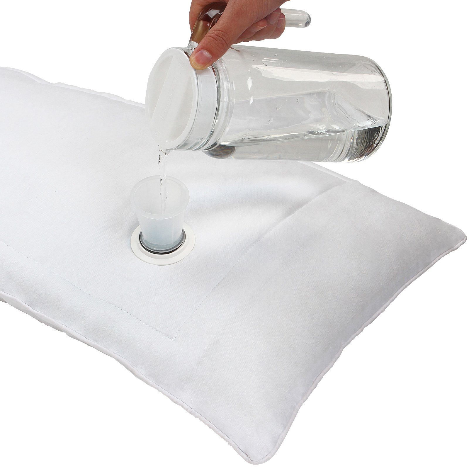 Jago Wasserkissen Wasserkissen - 40x80 cm, mit anpassbarer Füllmenge, bis 38 °C, Bezug 100% Baumwolle, waschbar, inkl. Fülltrichter, Weiß - Nackenkissen, Kopfkissen, Nackenstützkissen