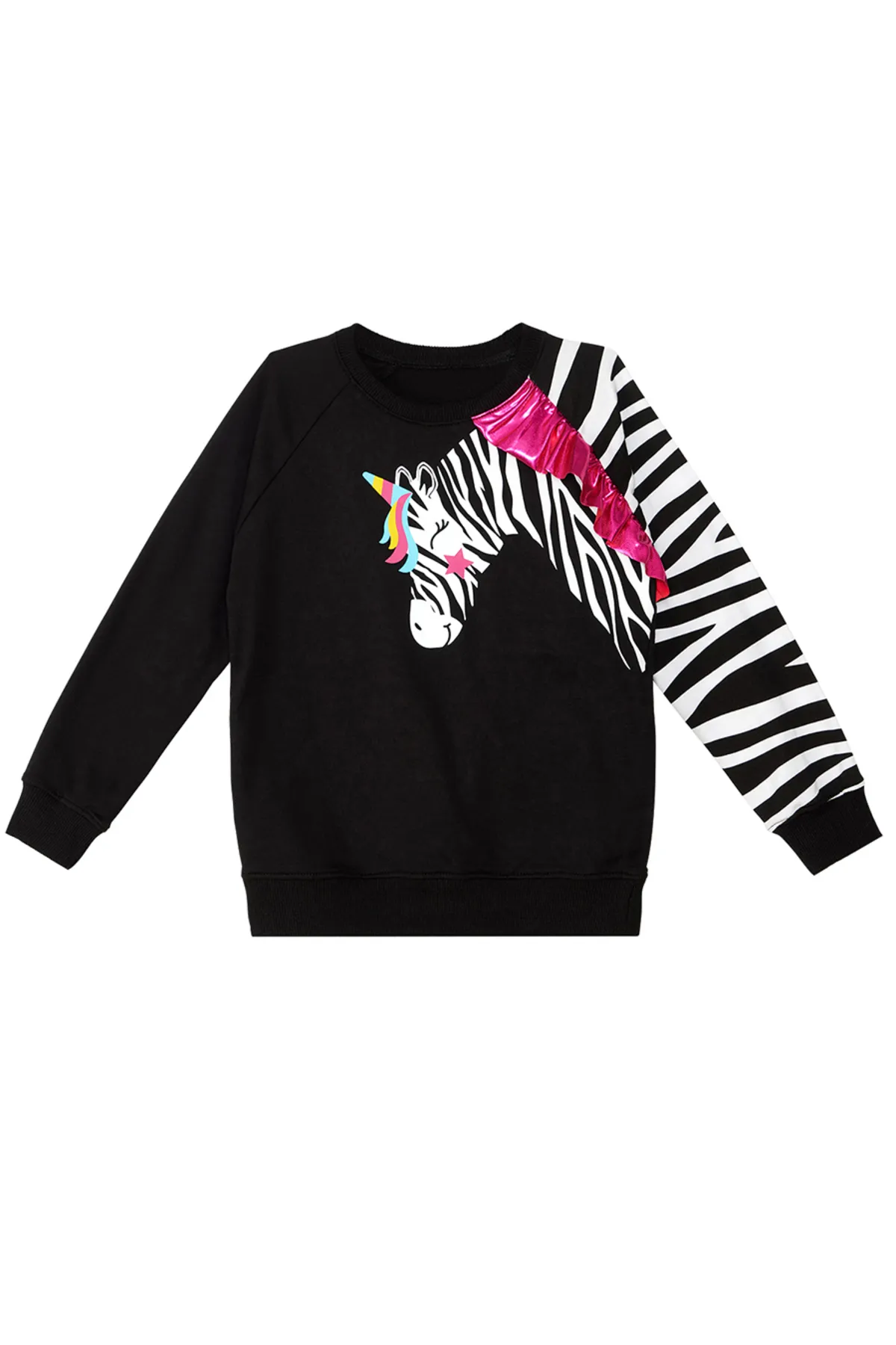 Denokids  Gerüschtes Zebra-Mädchen-Sweatshirt in Schwarz