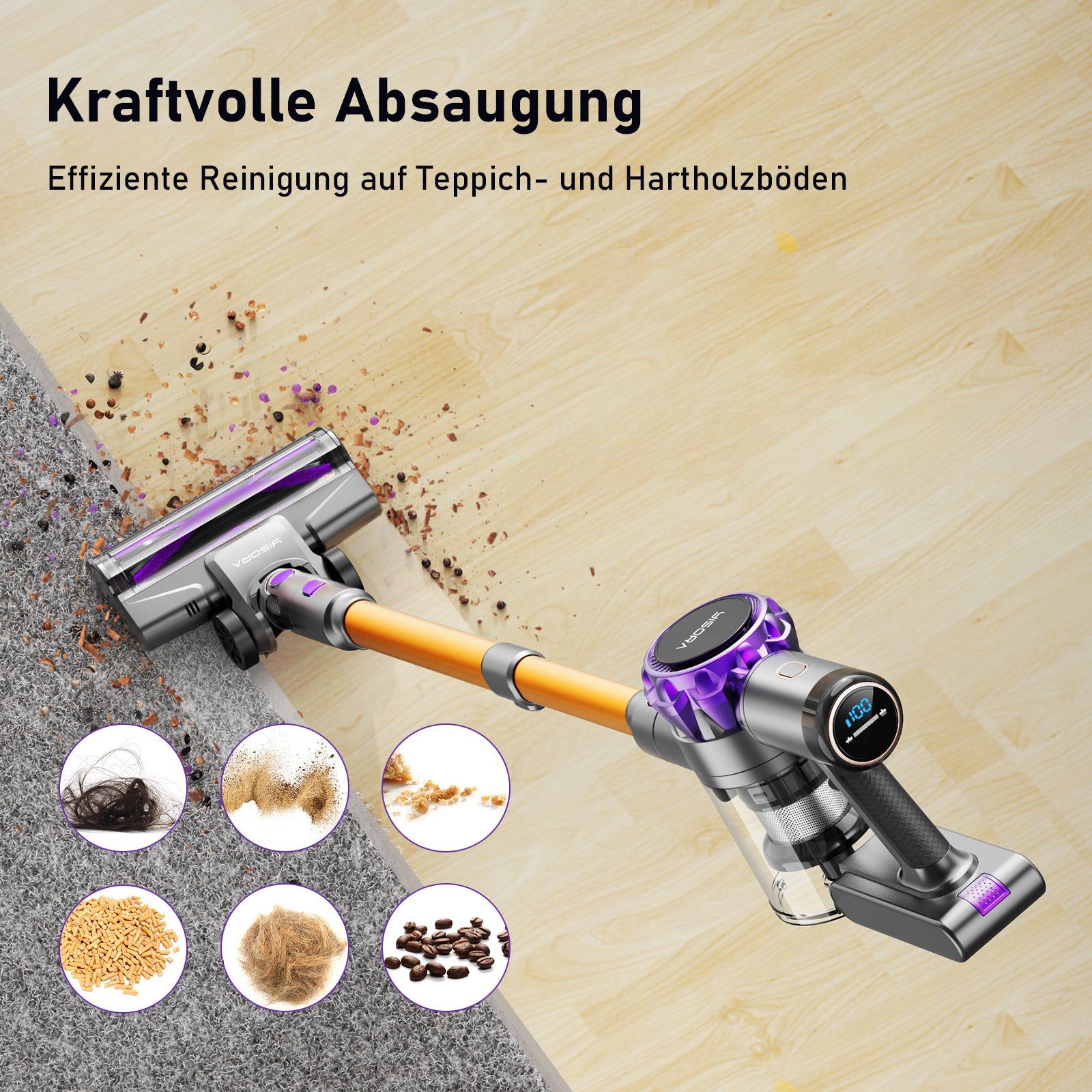 Grenintol Akku-Hand-und Stielstaubsauger Akku Staubsauger,Akku Handstaubsauger,Akkusauger 33000pa, Akku Stielstaubsauger,60Mins,1.5L Staubbehälter